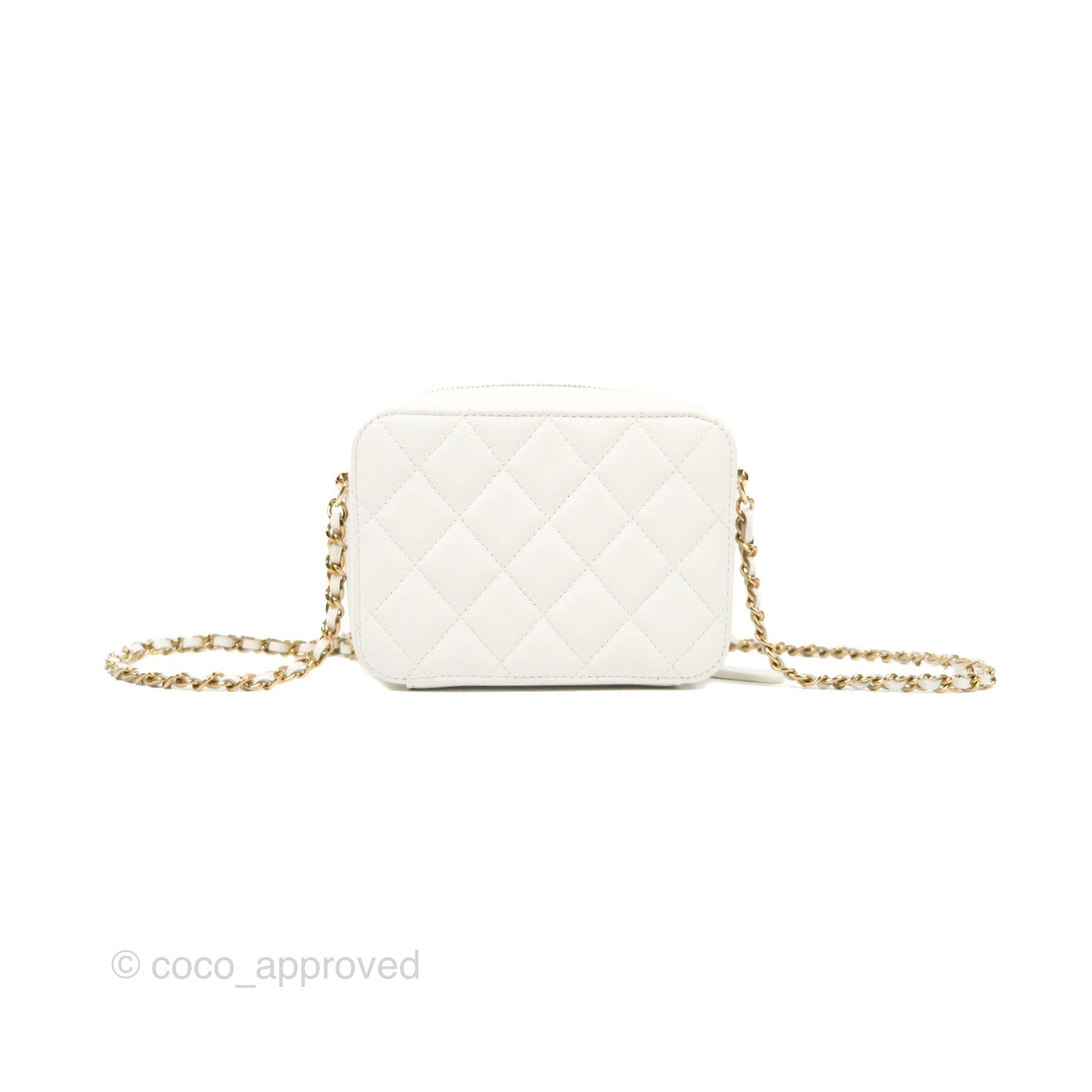 Chanel Mini Quilted Camera Case White Caviar Gold Hardware