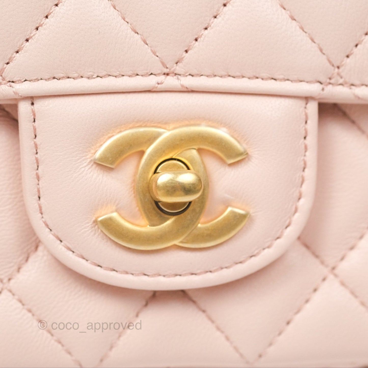 Chanel Top Handle Mini Rectangular Flap Bag Light Pink Lambskin Aged Gold Hardware