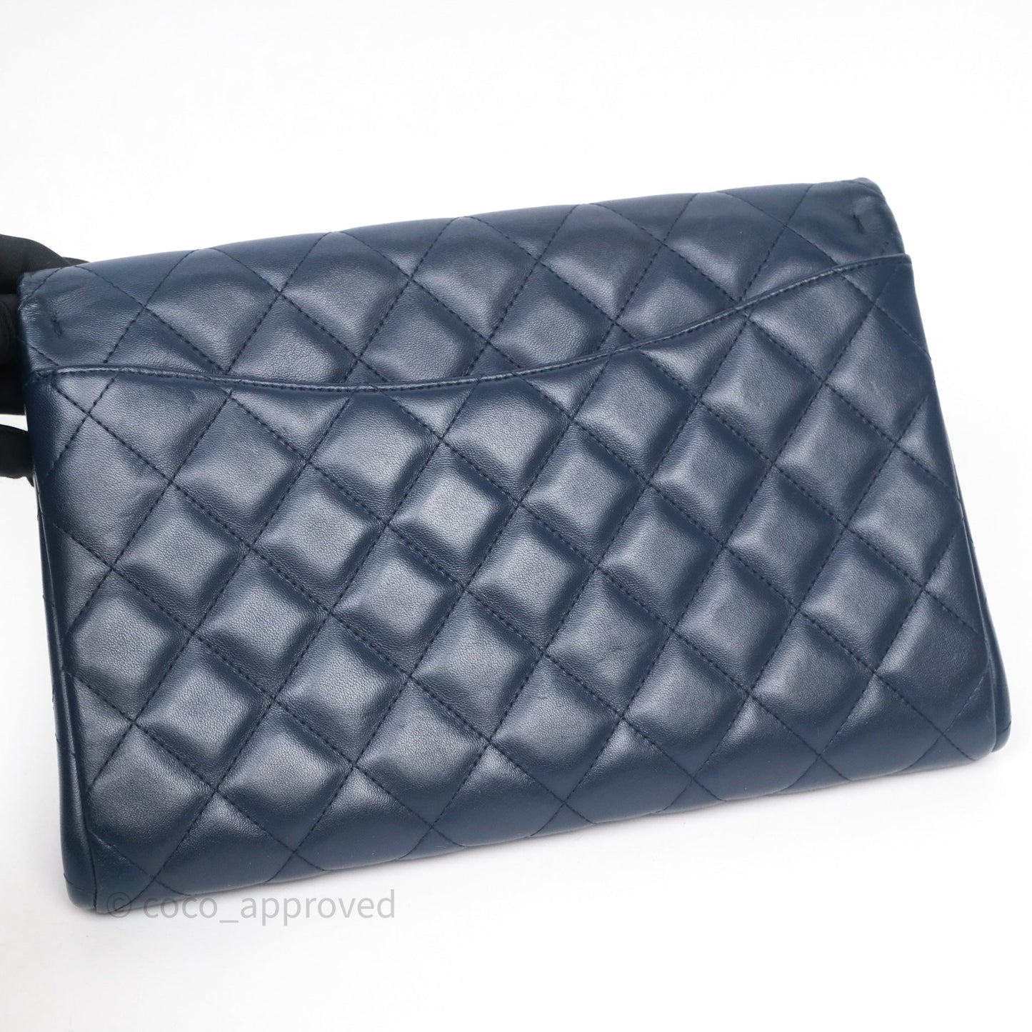 Chanel Quilted Clutch with Chain Lambskin Navy Gun Metal Hardware