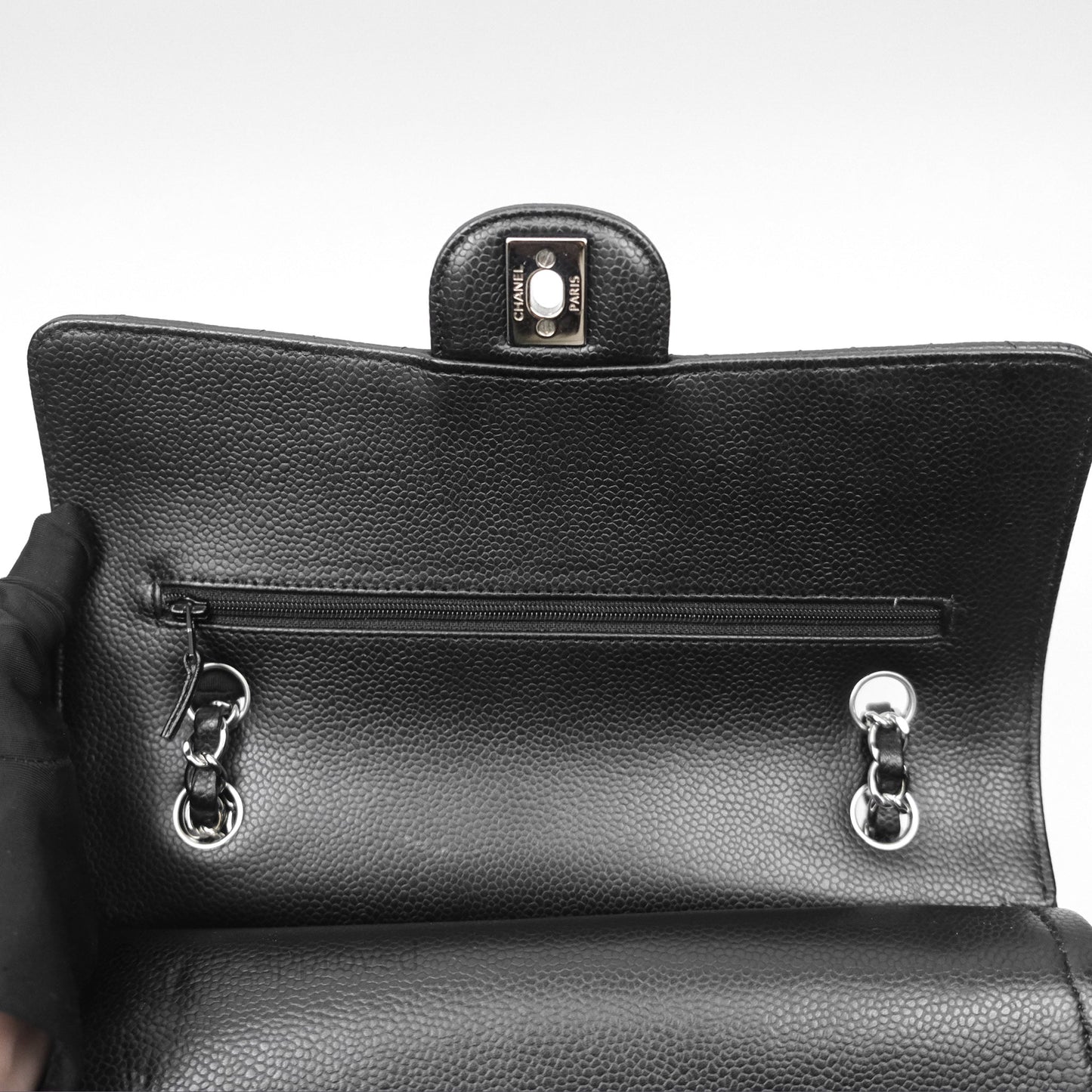 Chanel Classic M/L Medium Flap Quilted Black Caviar Silver Hardware