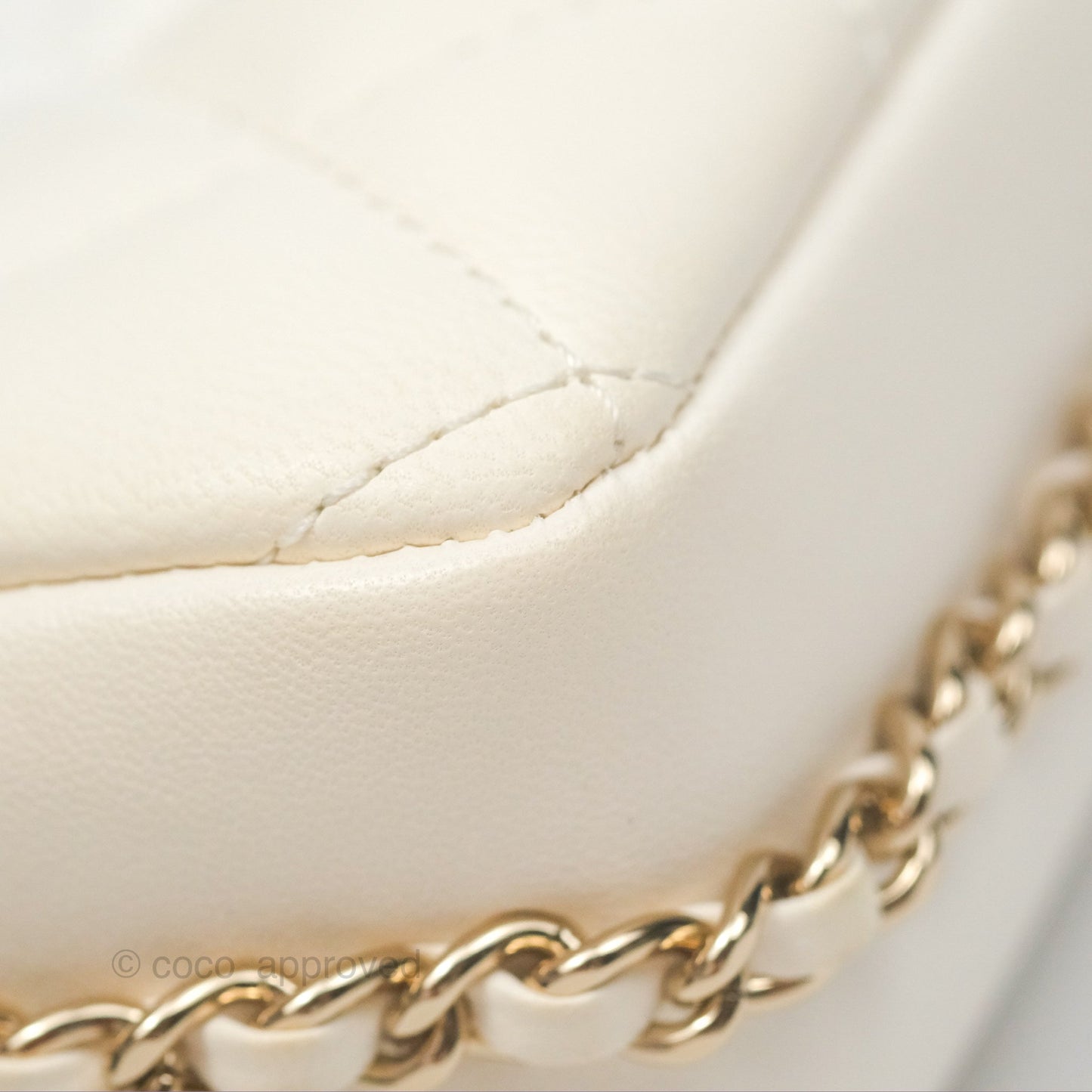 Chanel Small Logo Pearl Chain Flap Bag White Lambskin Gold Hardware