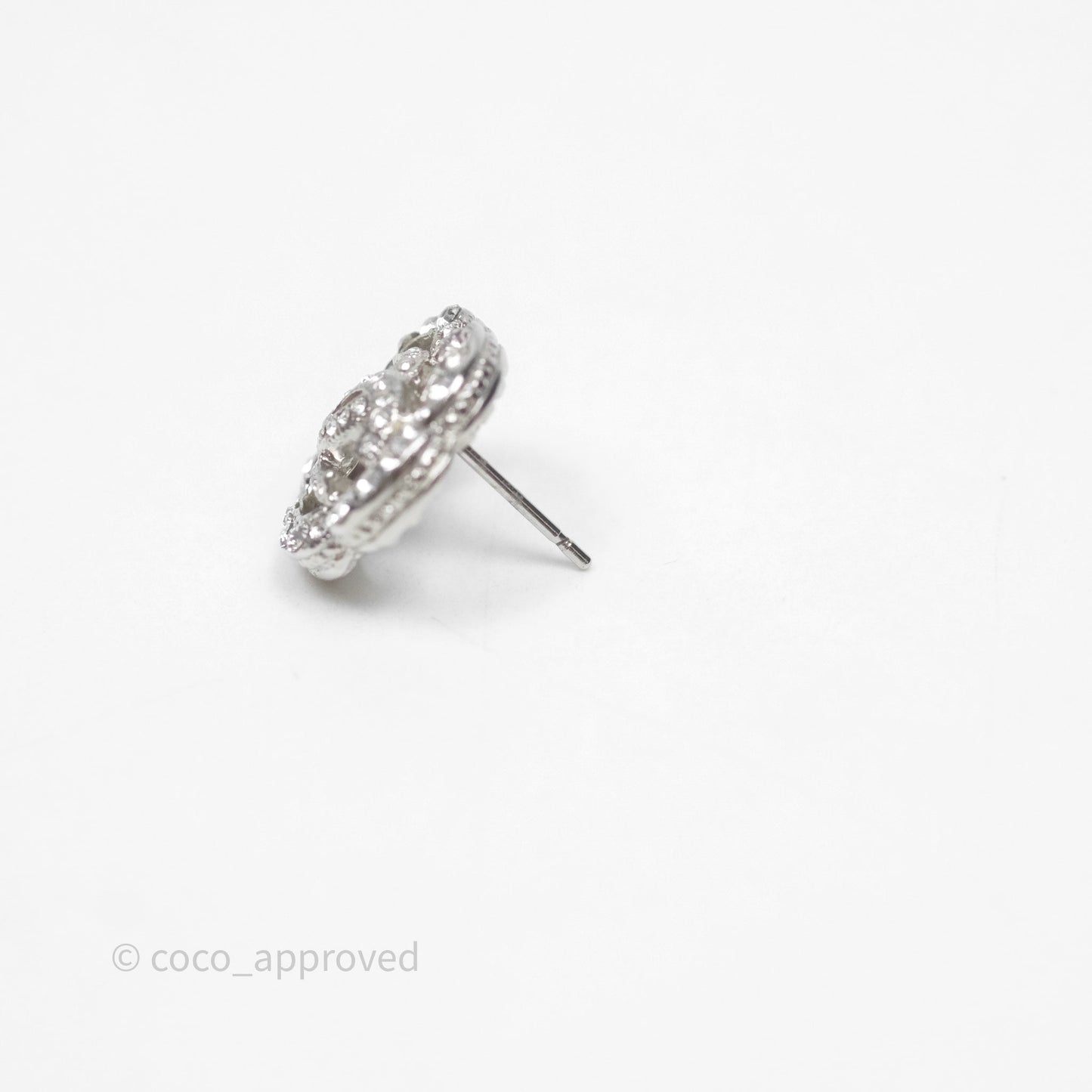 Chanel Crystal Flapper Camellia CC Earrings Silver Tone 20P