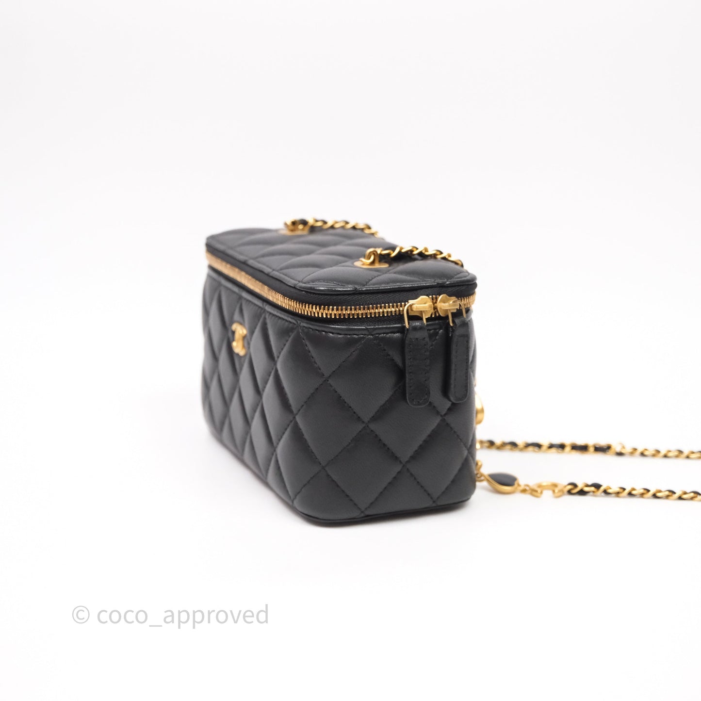 Chanel Vanity With COCO Heart Chain Black Lambskin Aged Gold Hardware