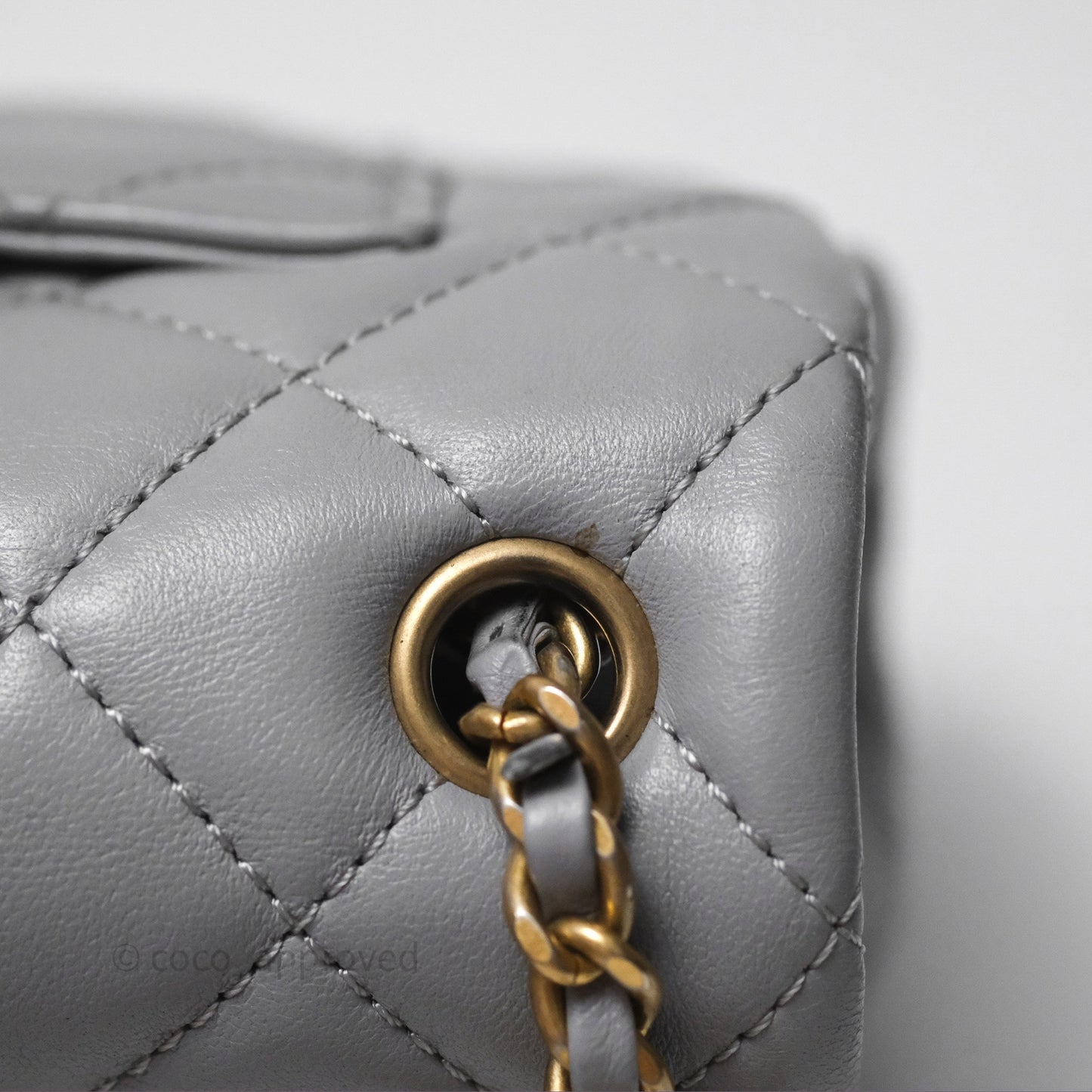 Chanel Pearl Crush Mini Rectangular Quilted Grey Lambskin Aged Gold Hardware