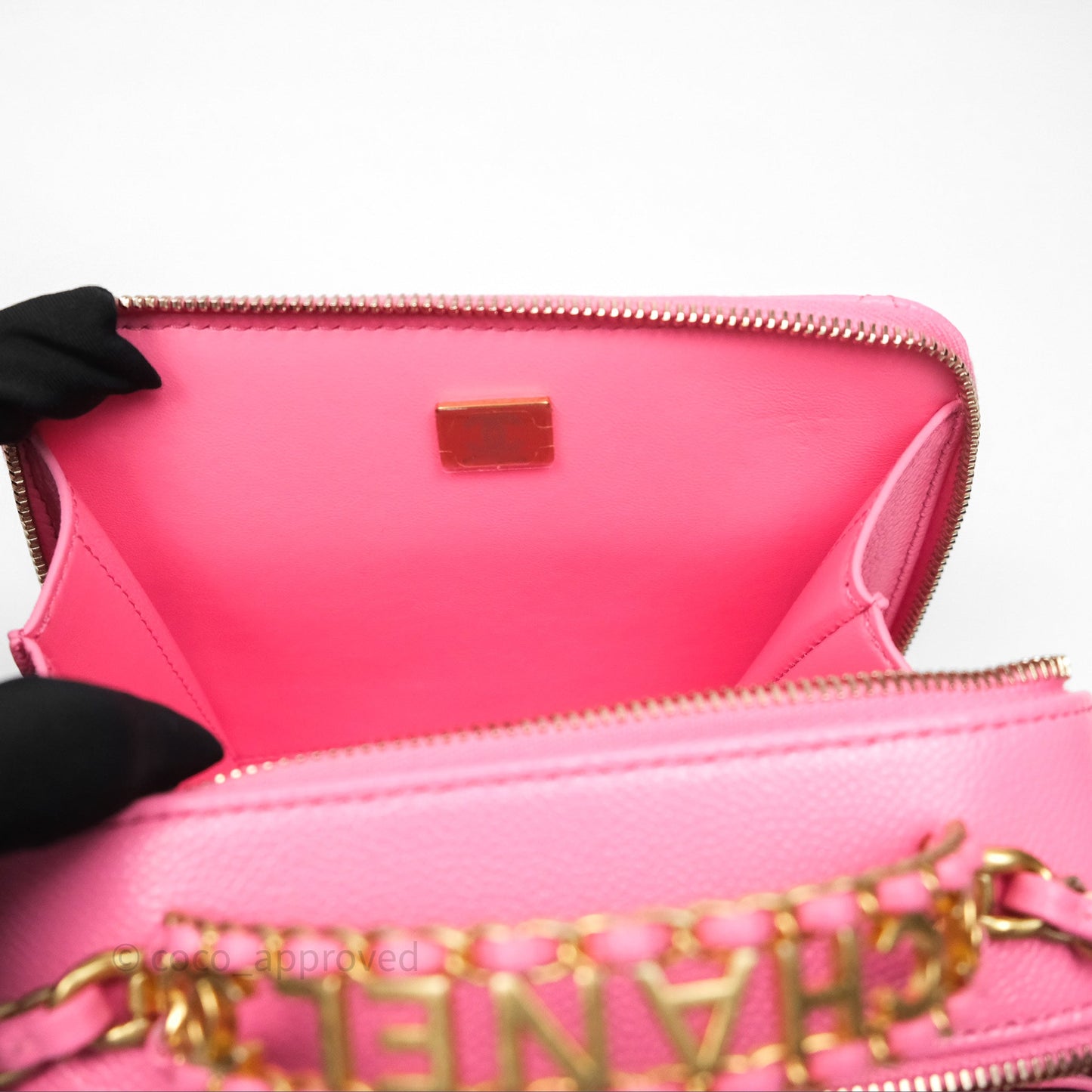 Chanel Quilted Pick Me Up Small Vanity Case Hot Pink Caviar Aged Gold Hardware