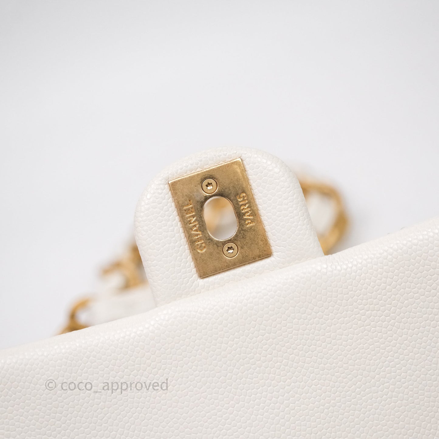 Chanel Mini Flap White Caviar Bag Double Chain Gold Hardware