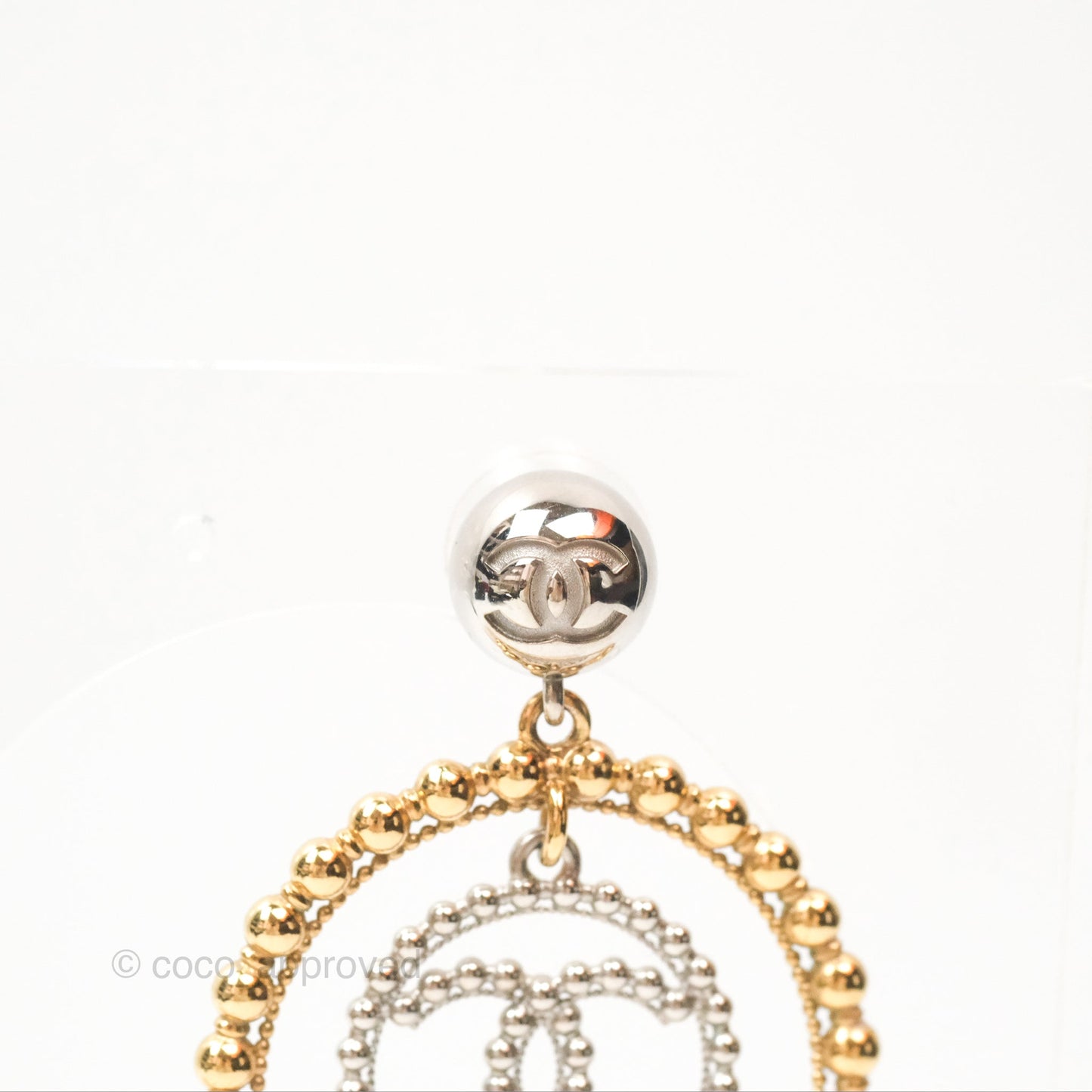 Chanel CC Hoop Drop Earrings Silver Gold Tone 22C