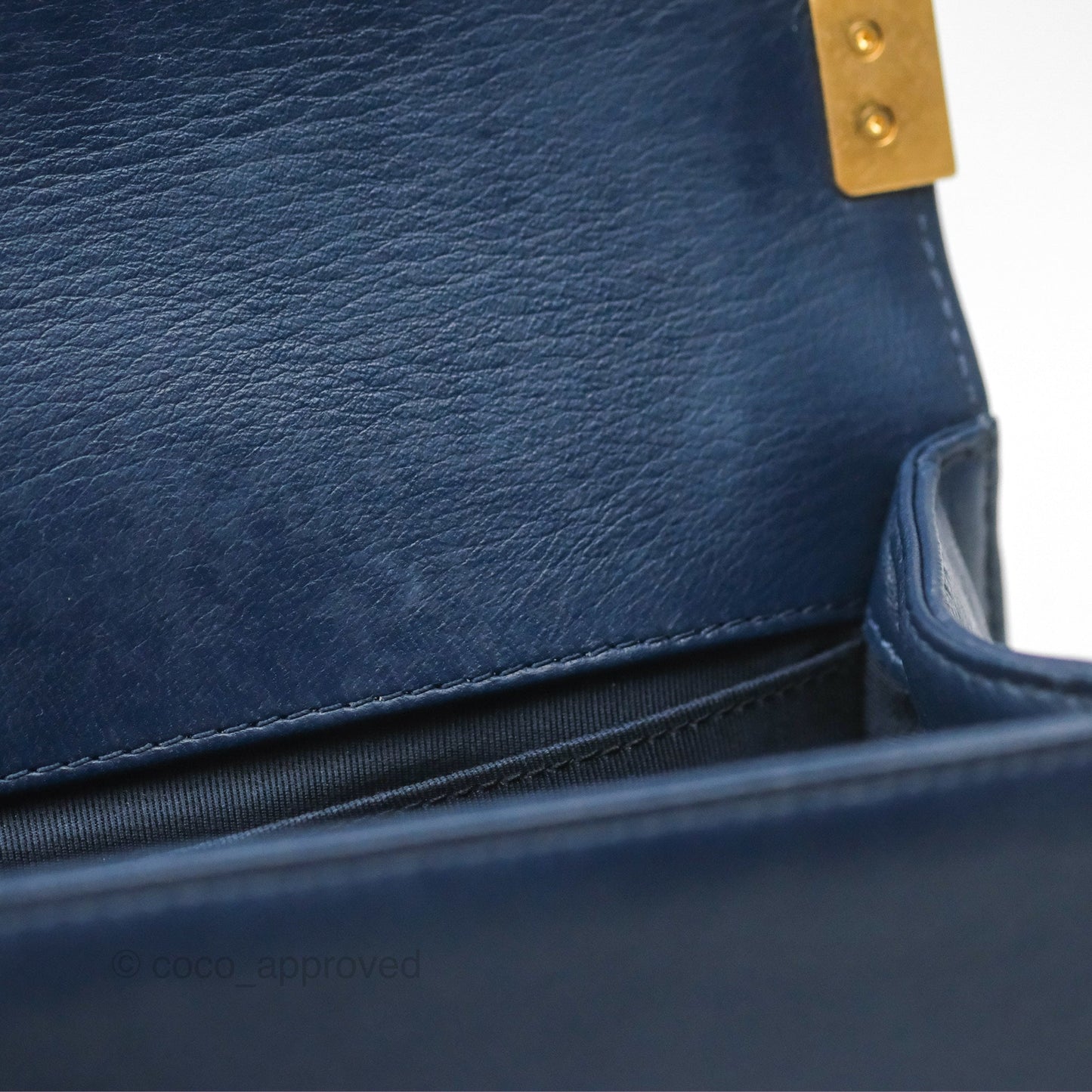 Chanel Medium Boy Chevron Navy Calfskin Aged Gold Hardware