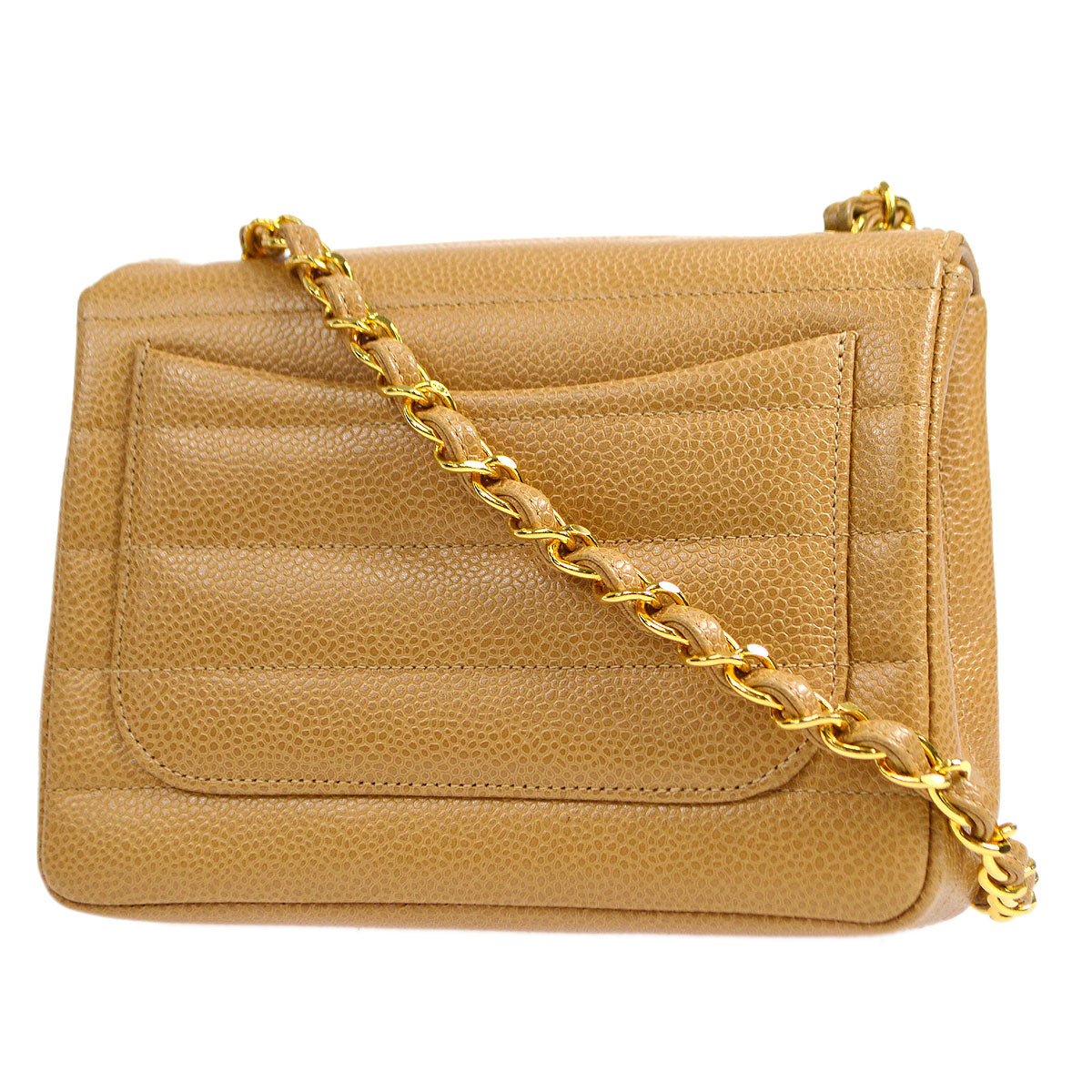 Luxury Chanel 1994-1996 Horizontal Stitch Classic Square Flap Mini 17 Beige Caviar