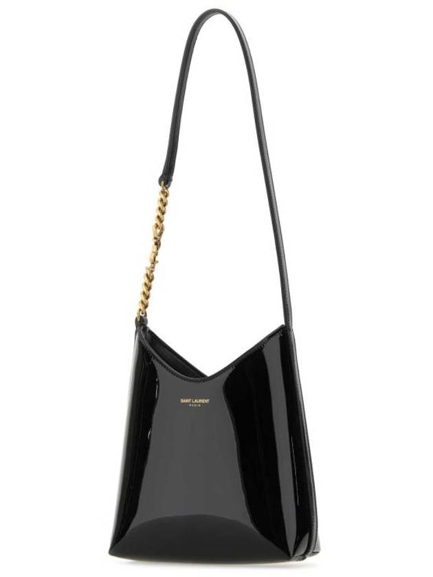 Luxury Saint Laurent Rendez Vous Patent Leather Mini Hobo Shoulder Bag Black