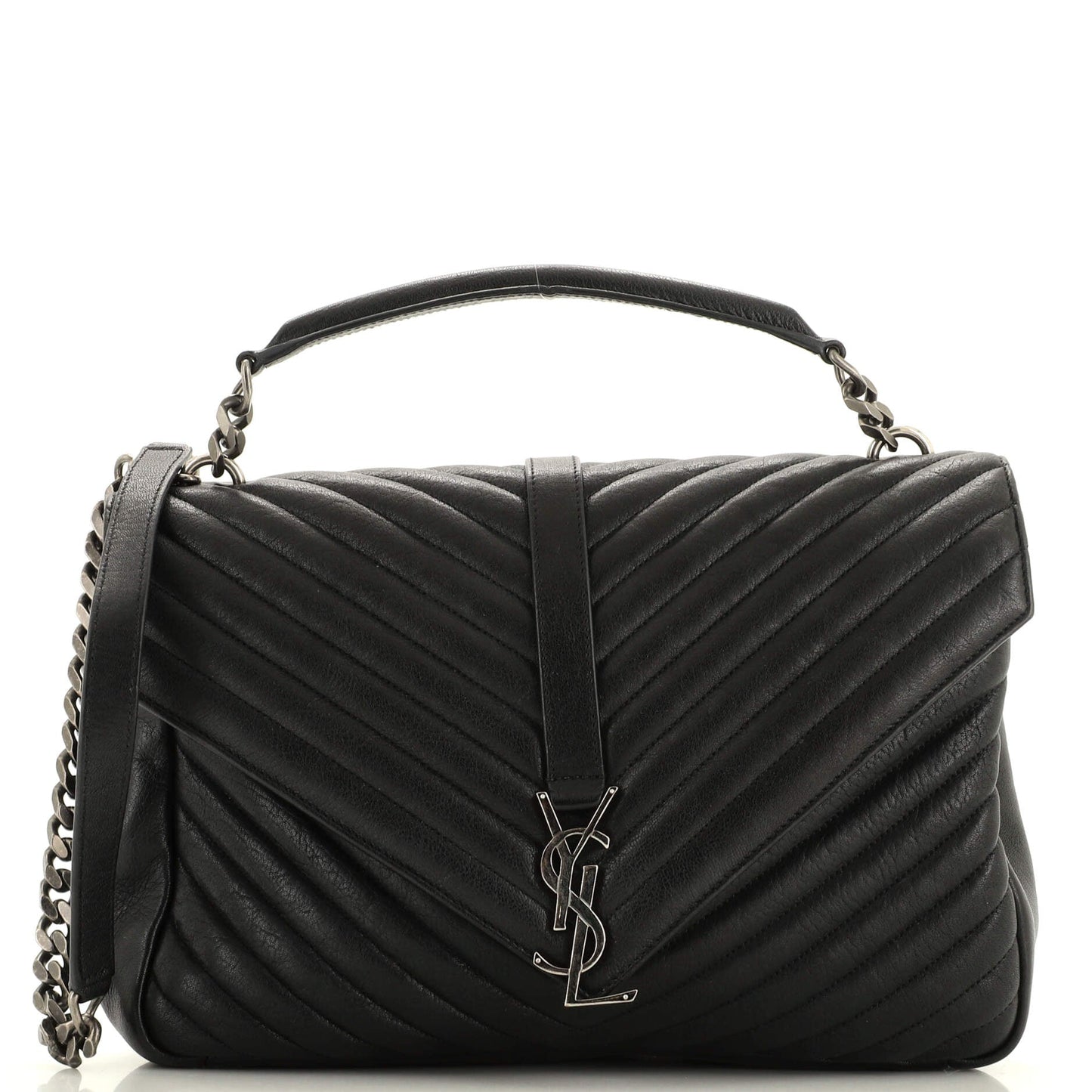 Luxury Saint Laurent Classic Monogram College Bag Matelasse Chevron Leather Large