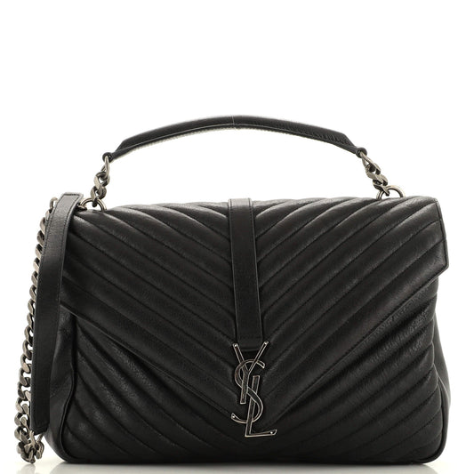 Luxury Saint Laurent Classic Monogram College Bag Matelasse Chevron Leather Large