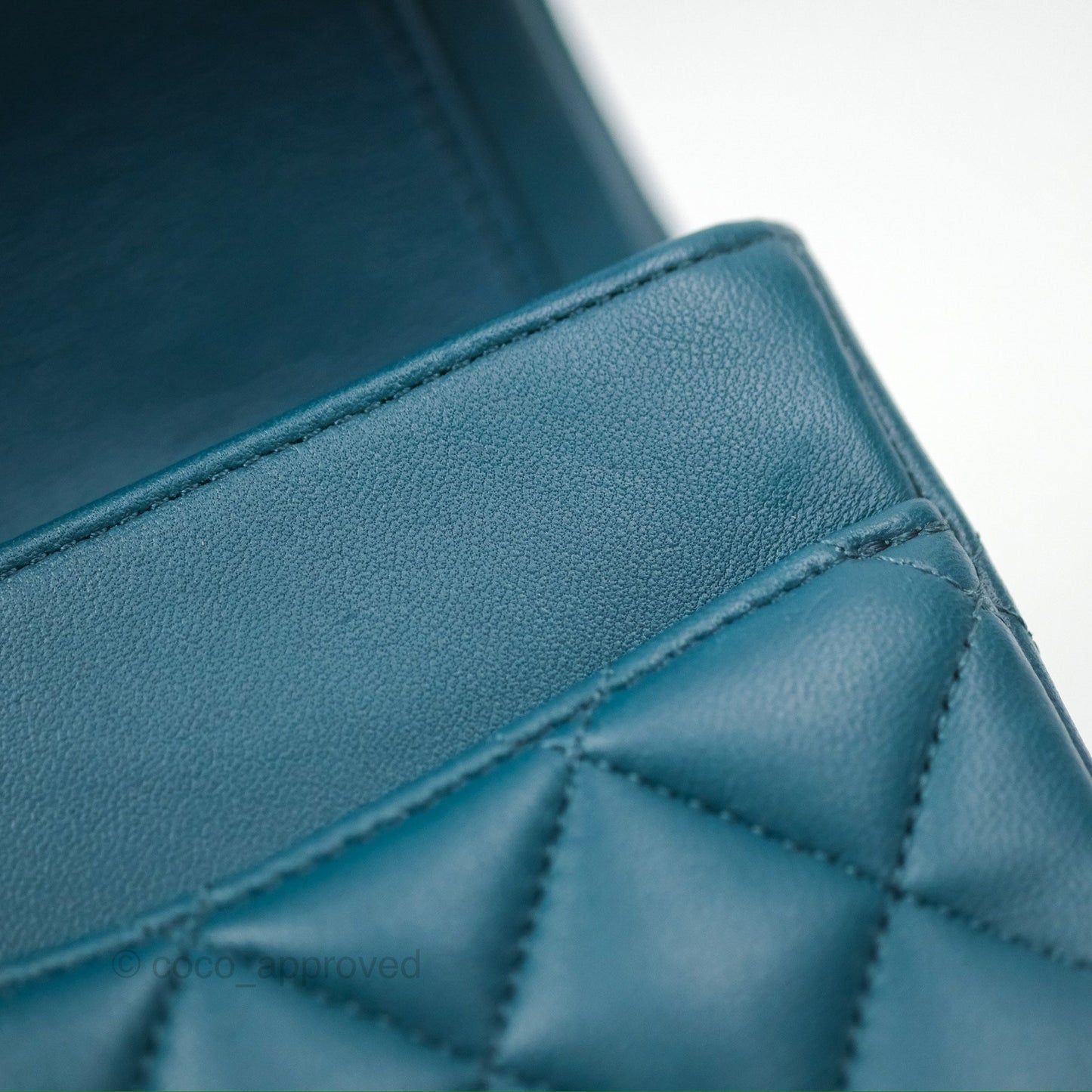 Chanel Classic M/L Medium Flap Quilted Teal Lambskin Silver Hardware