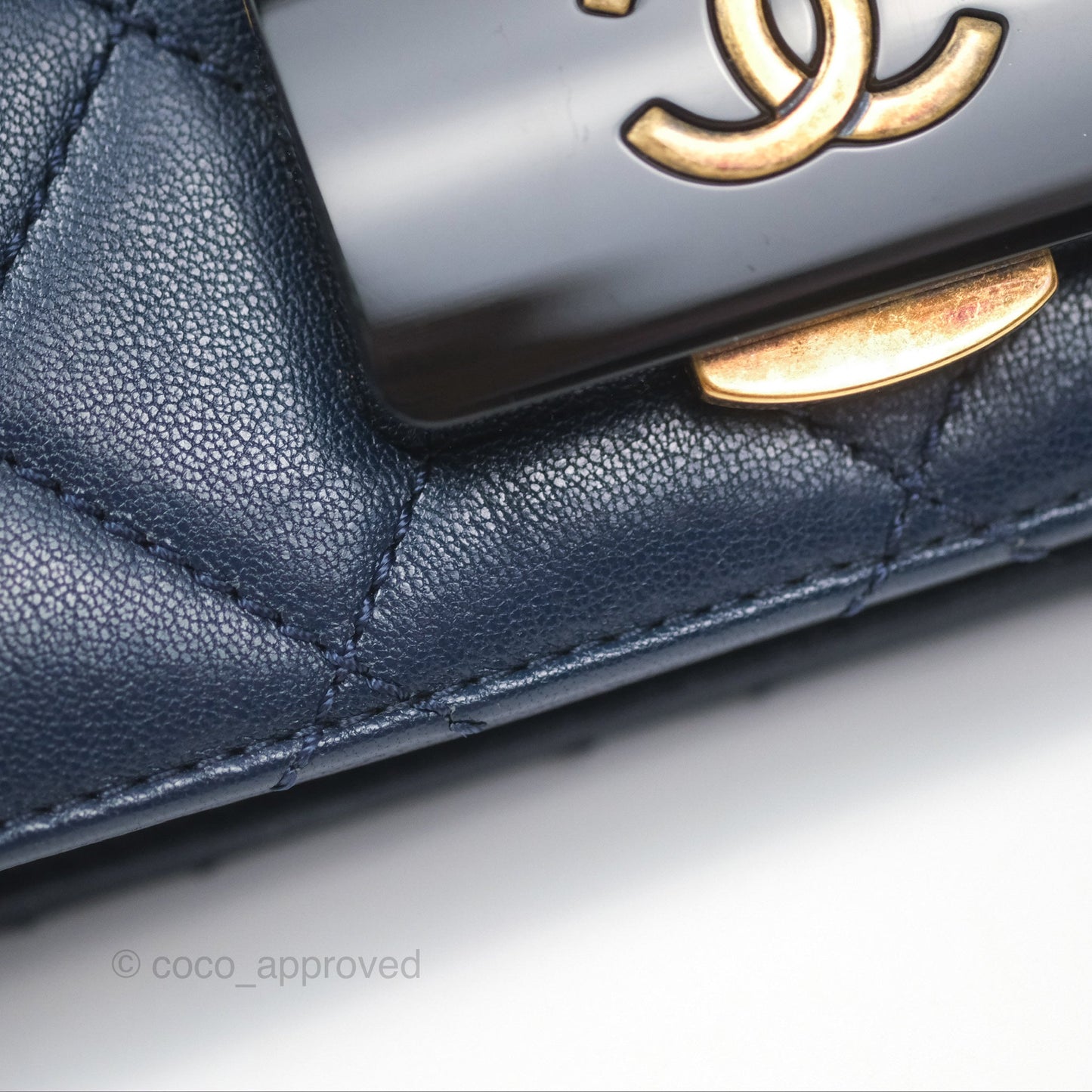 Chanel Beauty Lock Flap Bag Navy Sheepskin Aged Gold Hardware