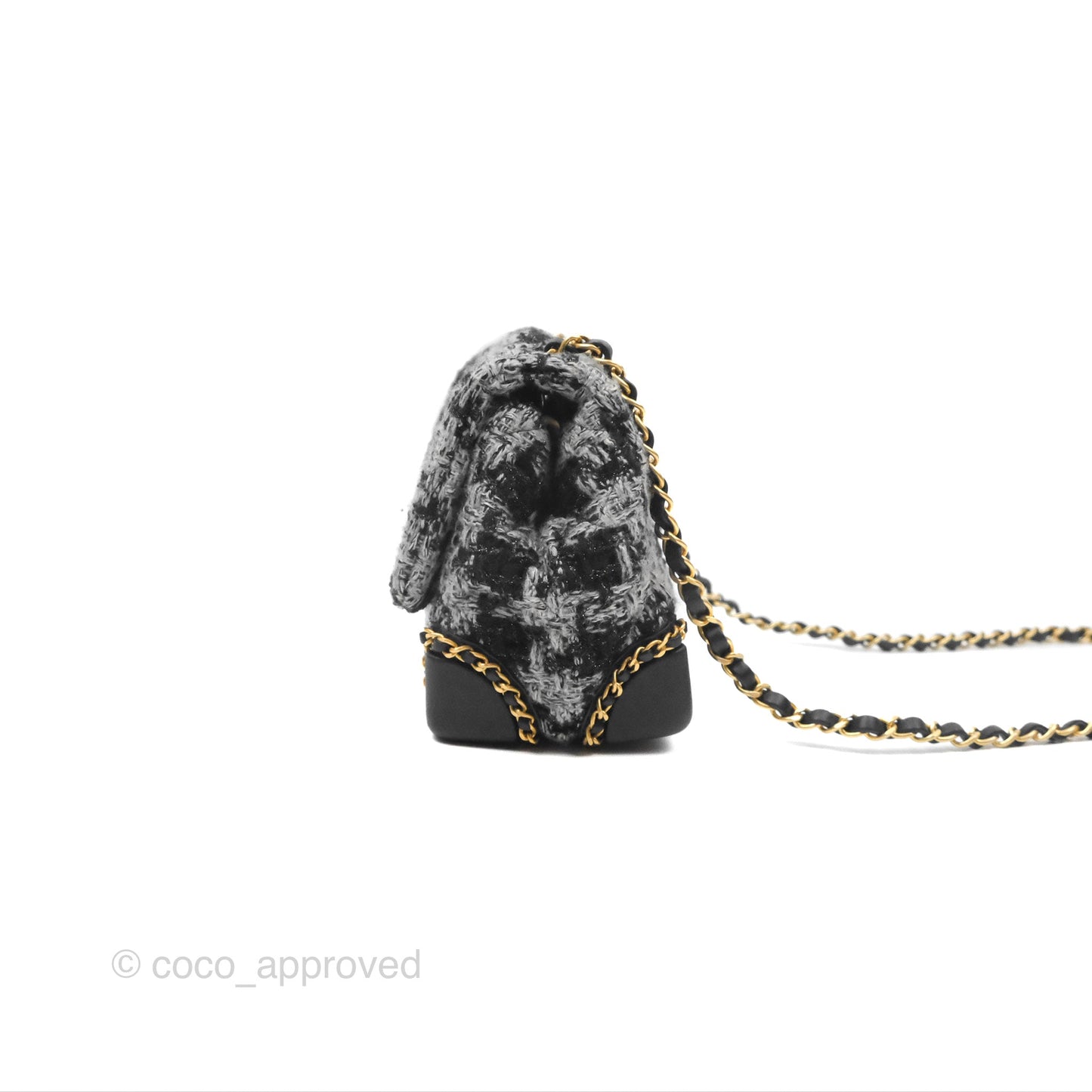Chanel Mini Flag Bag Black & Grey Tweed Aged Gold Hardware