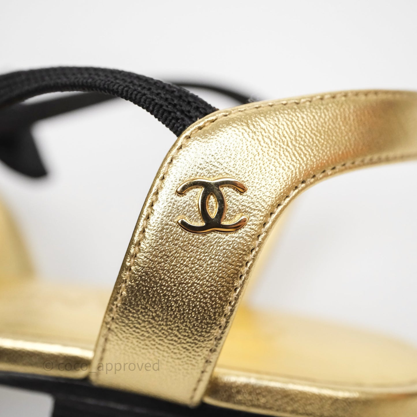 Chanel Bow Two-Tone Slingback Flats Gold/ Black Size 37.5