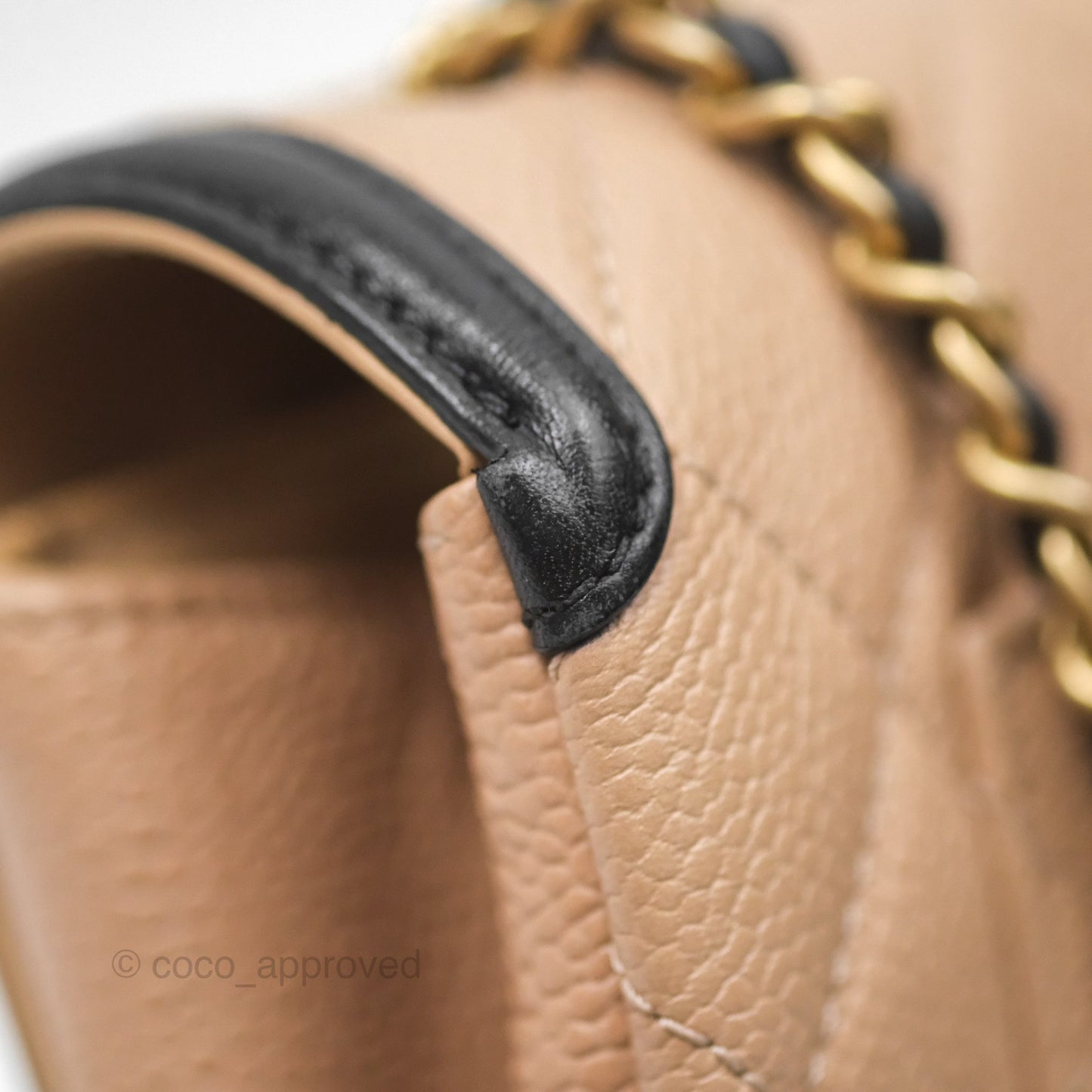 Chanel Small CC Filigree Flap Quilted Beige Black Caviar