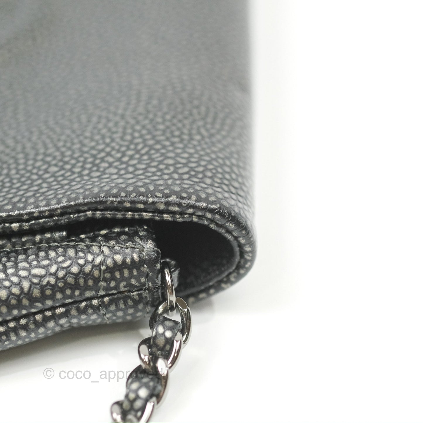 Chanel Half Moon Wallet on Chain WOC Metallic Dark Grey Caviar Silver Hardware