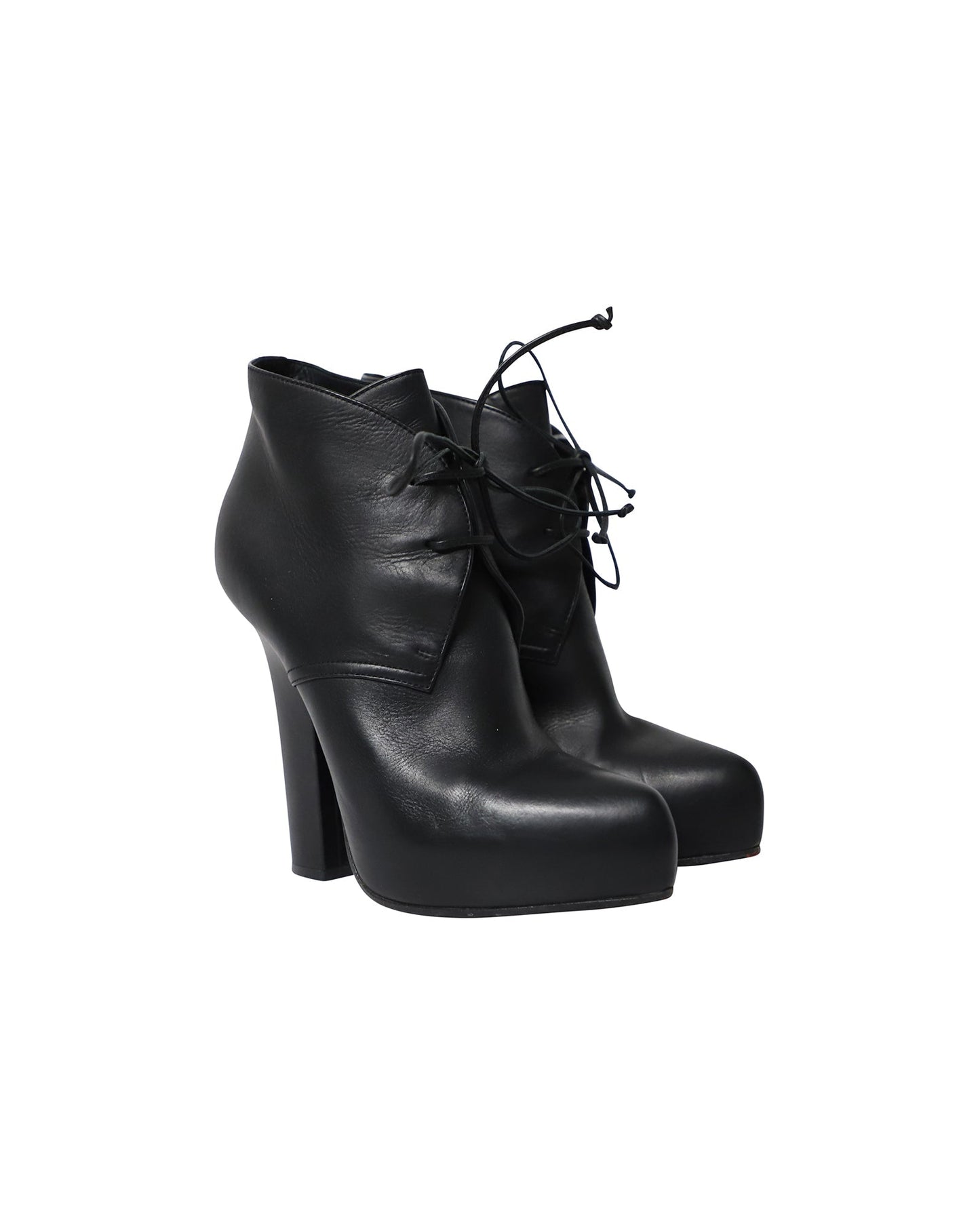 Luxury Bottega Veneta Lace Up Platform Ankle Boots in Black Leather