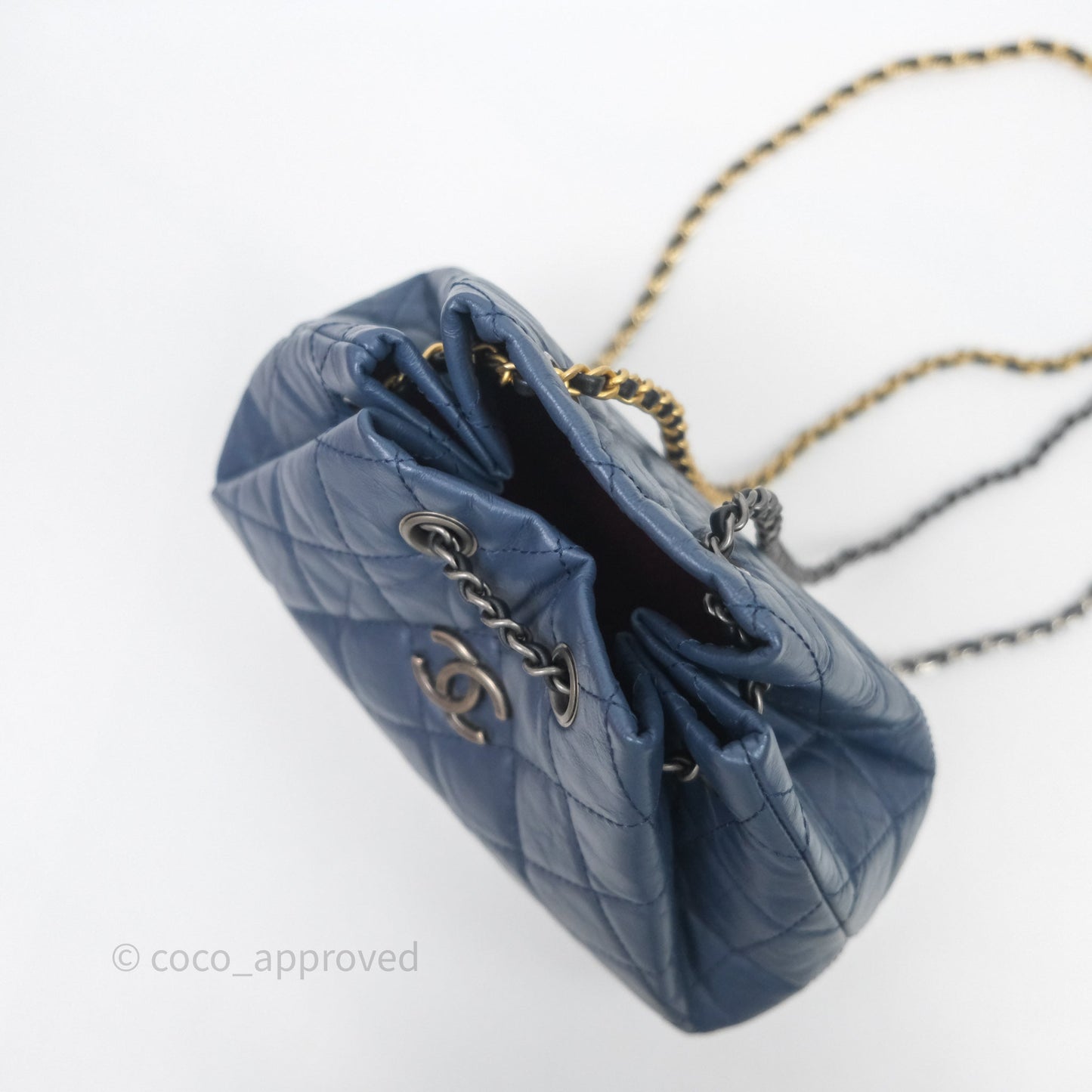 Chanel Small Gabrielle Backpack Quilted Navy Black Aged Calfskin