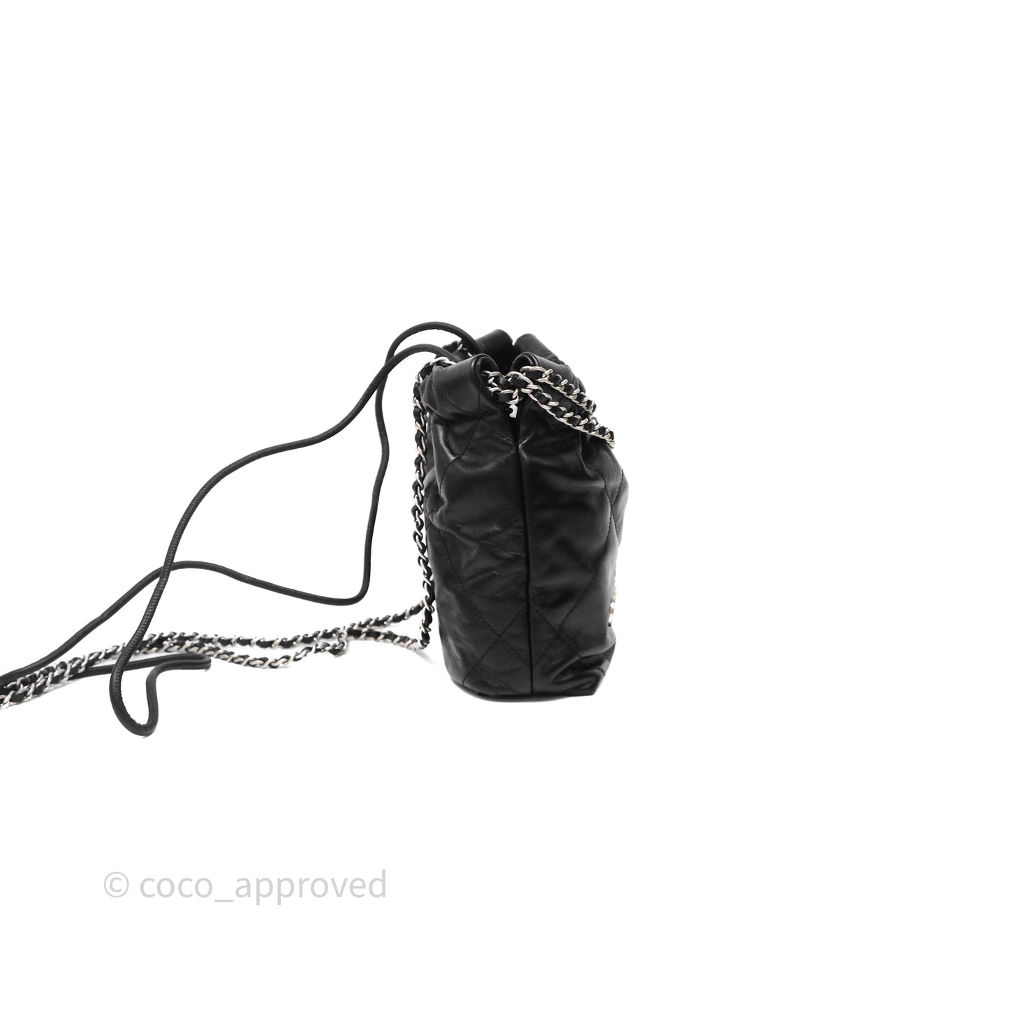 Chanel 22 Mini Bag Black Shiny Crumpled Calfskin Matte Silver Hardware