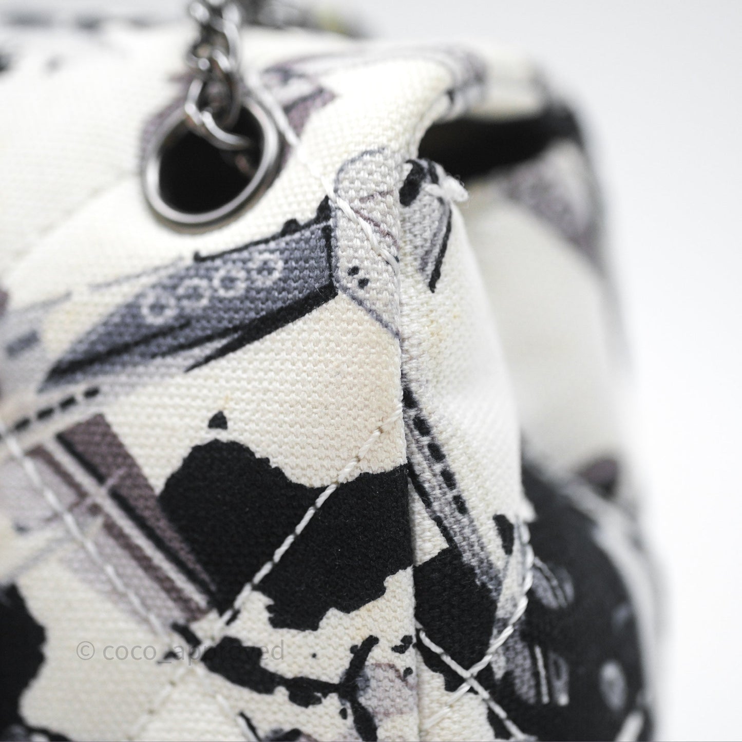 Chanel Quilted Airplane Printed Shoulder Flap Bag Canvas White