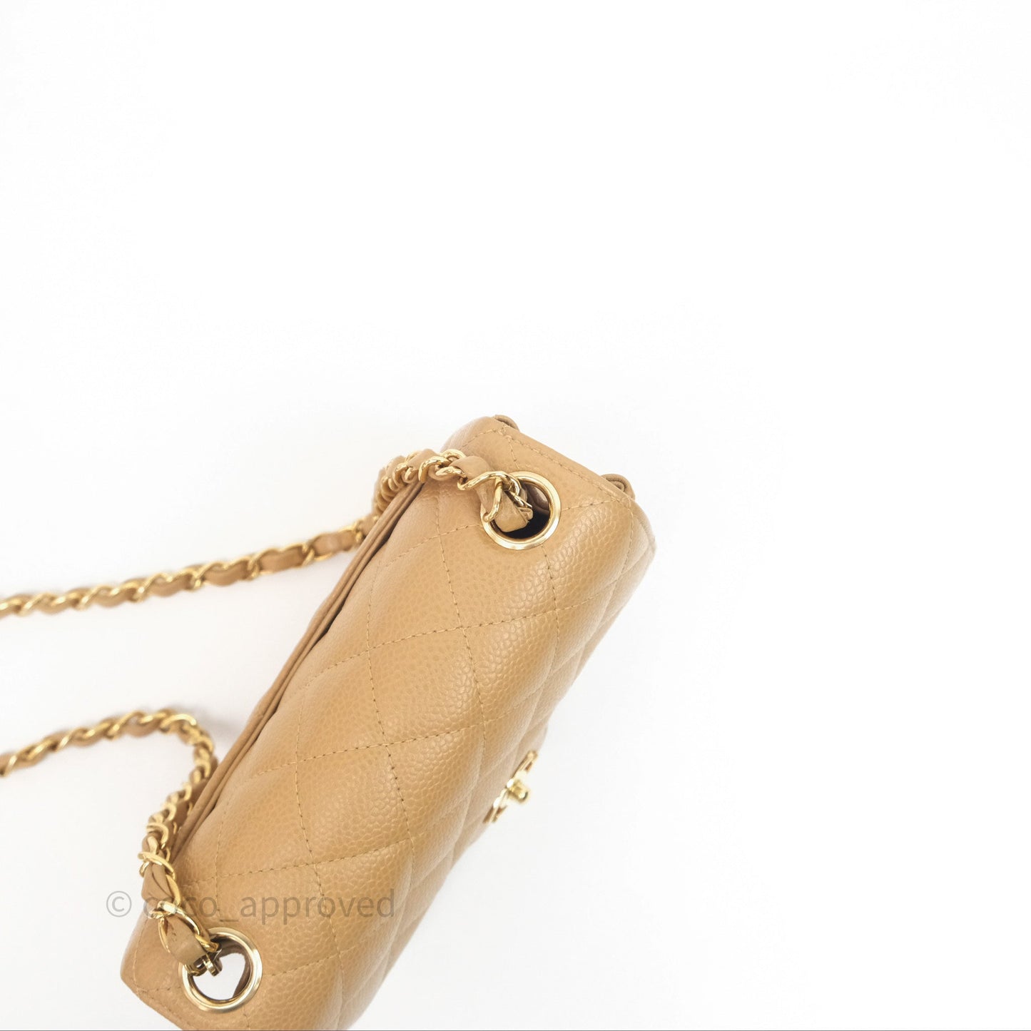 Chanel Vintage Mini Square Quilted Beige Caviar 24K Gold Hardware