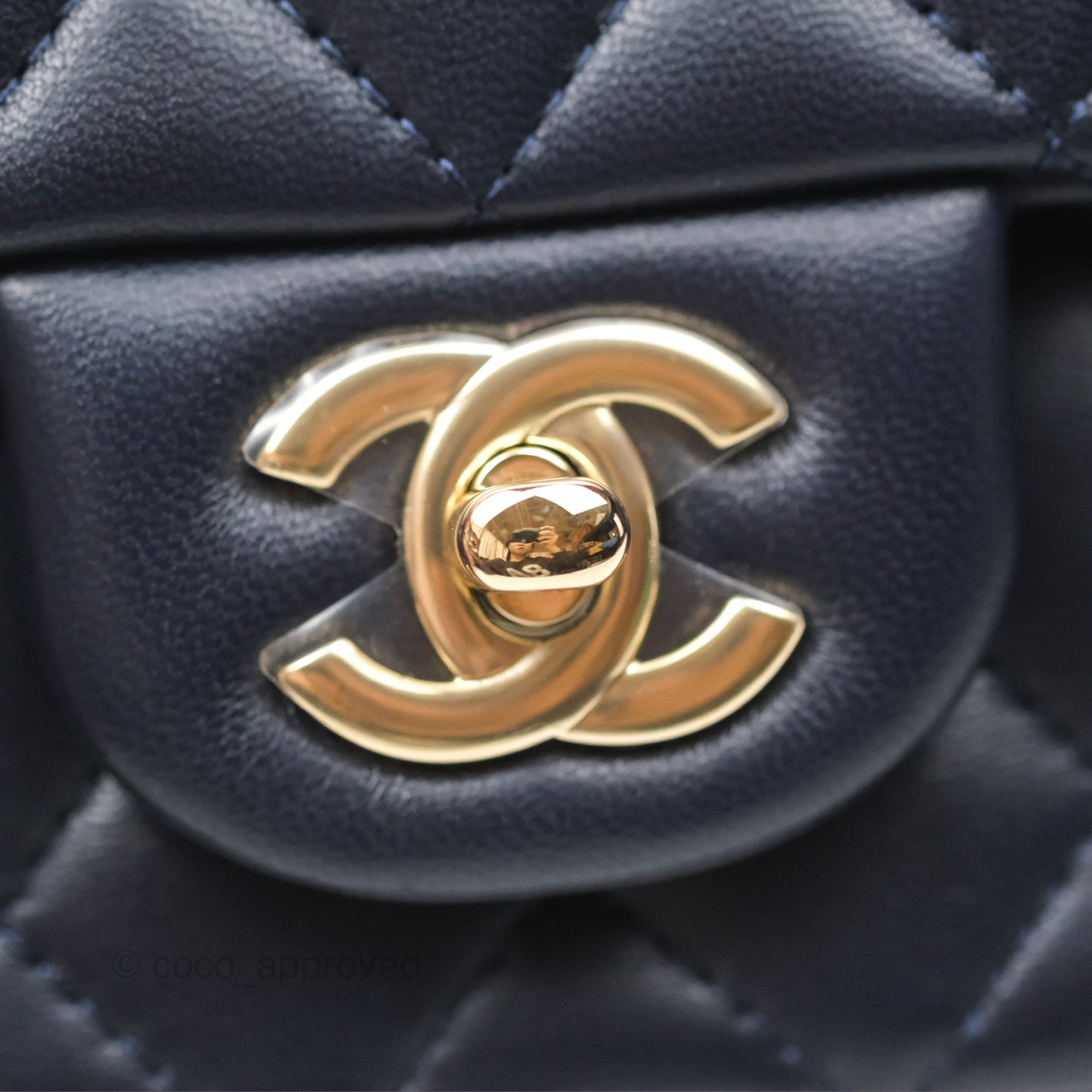 Chanel Top Handle Mini Rectangular Flap Bag Navy Lambskin Gold Hardware