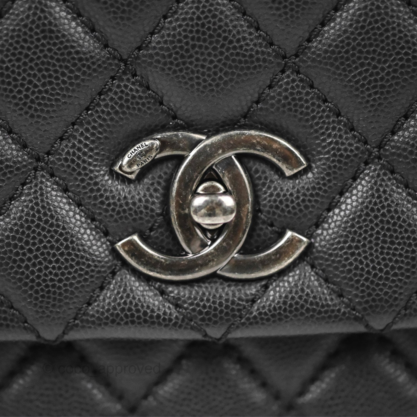 Chanel Large Coco Handle Quilted Black Caviar Ruthenium Hardware
