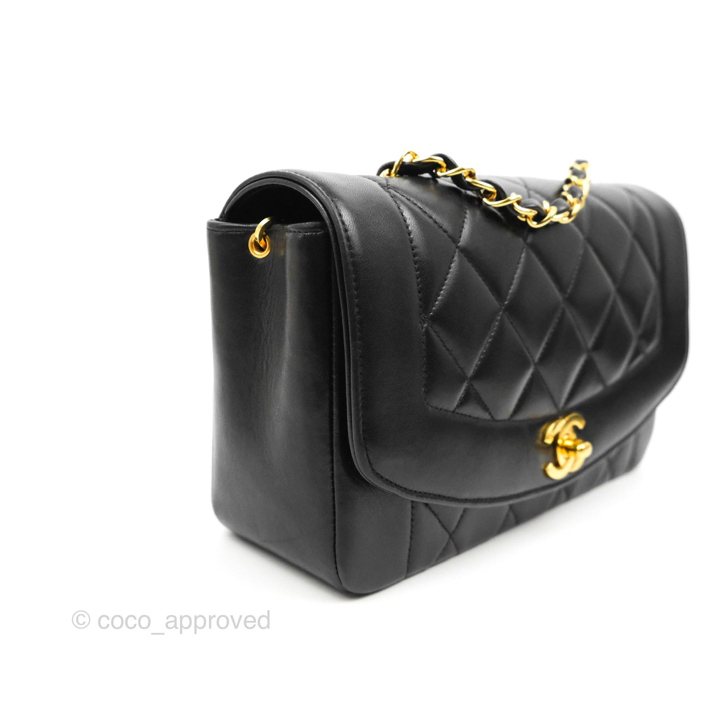 Chanel Small Vintage Quilted Classic Diana Flap Bag Black Lambskin 24K Gold Hardware