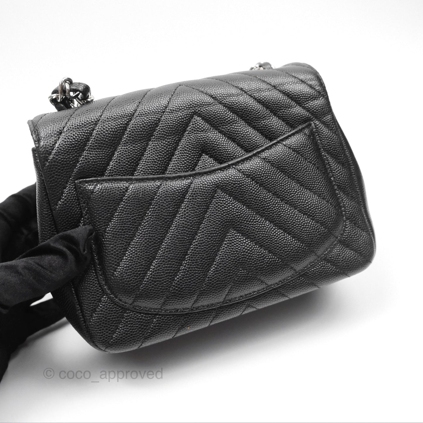 Chanel Mini Square Chevron Black Caviar Silver Hardware