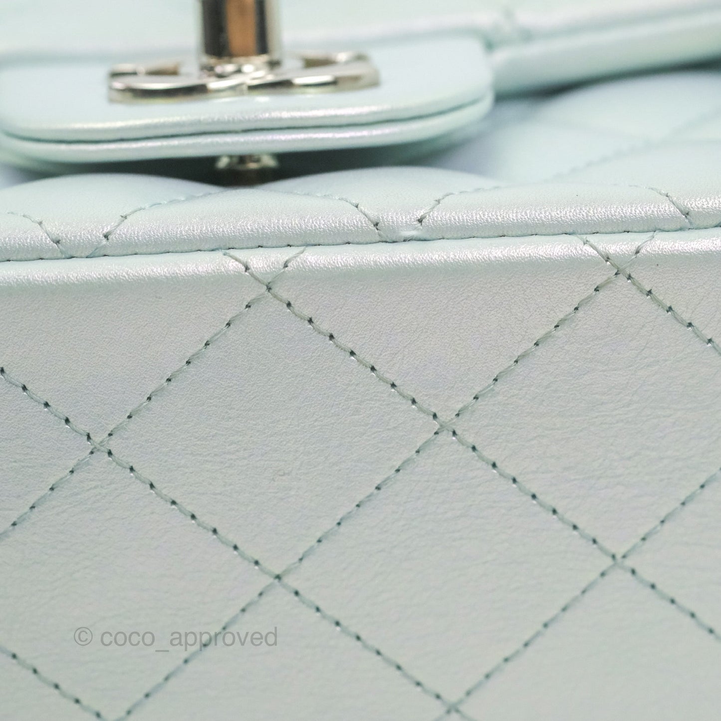 Chanel Mini Square Quilted Iridescent Icy Blue Silver Hardware