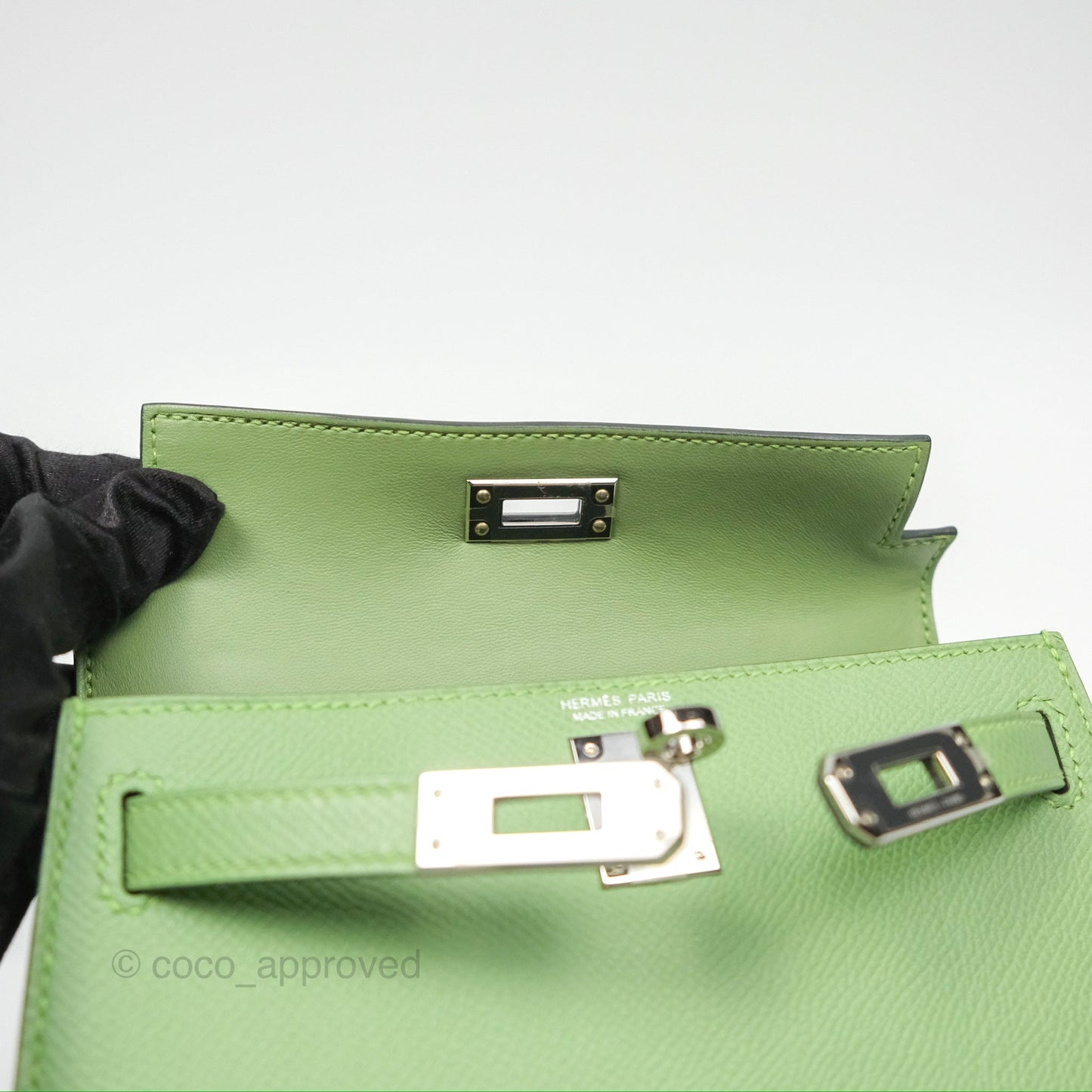 Hermès Mini Kelly II Vert Criquet Epsom Palladium Hardware
