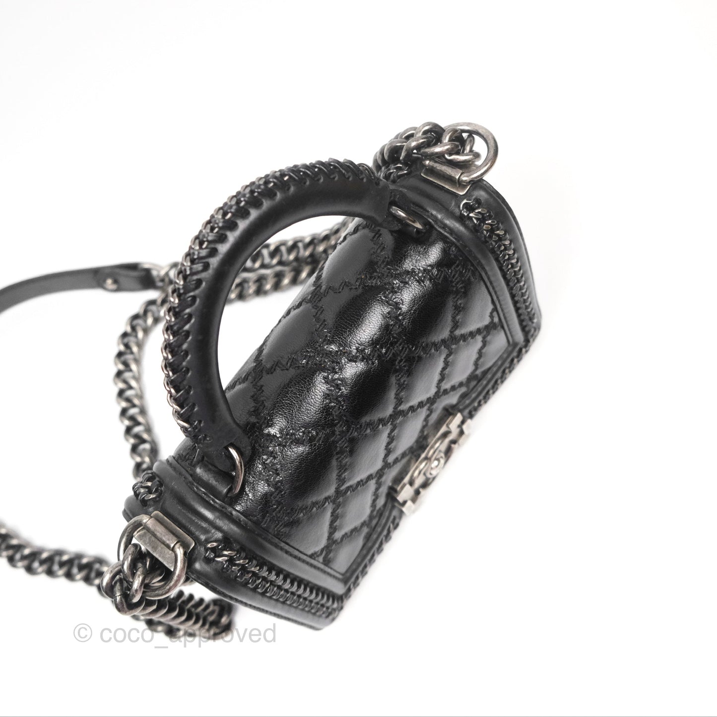 Chanel Small Chain Around Top Handle Boy Black Calfskin Ruthenium Hardware