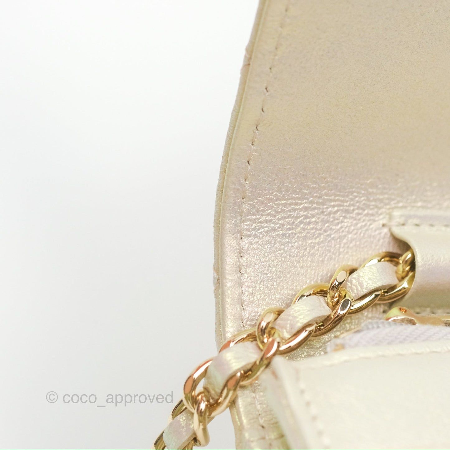 Chanel Quilted Wallet on Chain WOC Iridescent Ivory Gold Hardware 20A