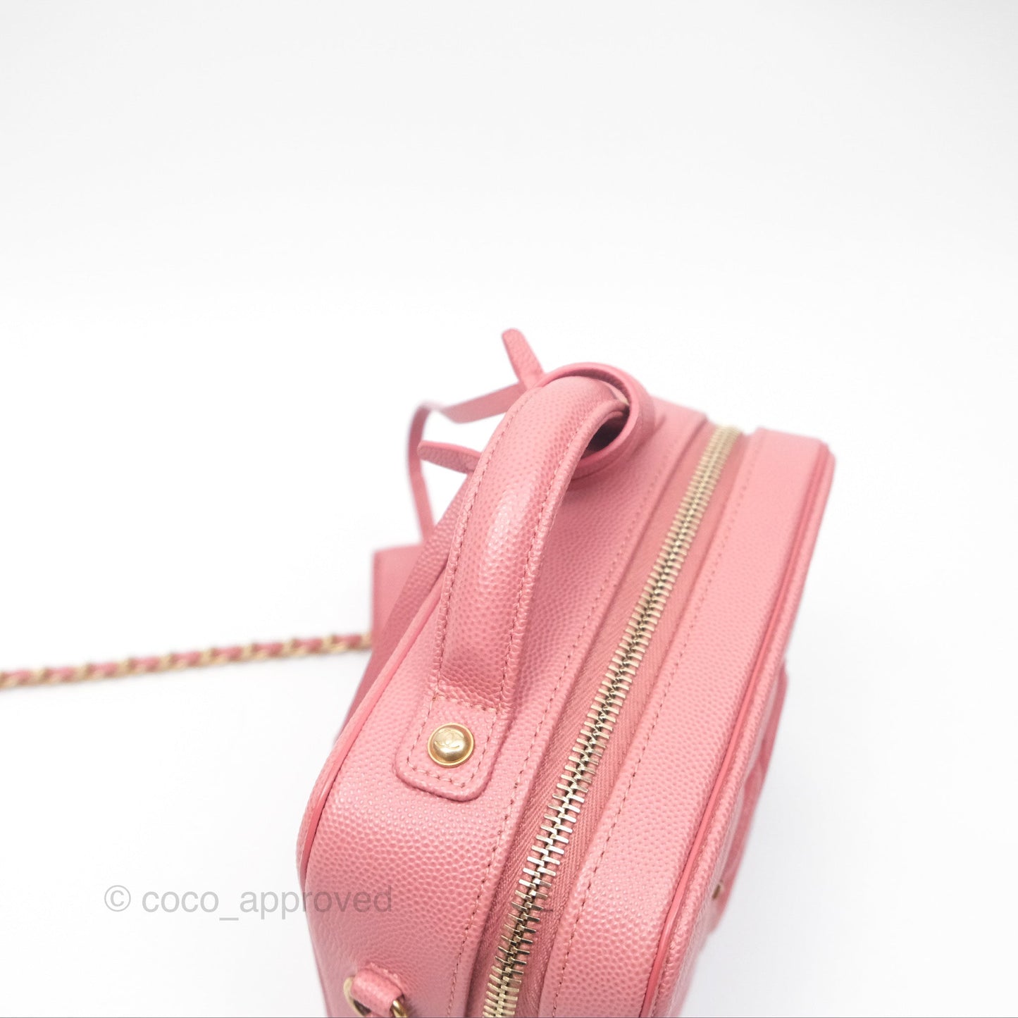Chanel Quilted Small CC Filigree Vanity Case Pink Caviar Gold Hardware