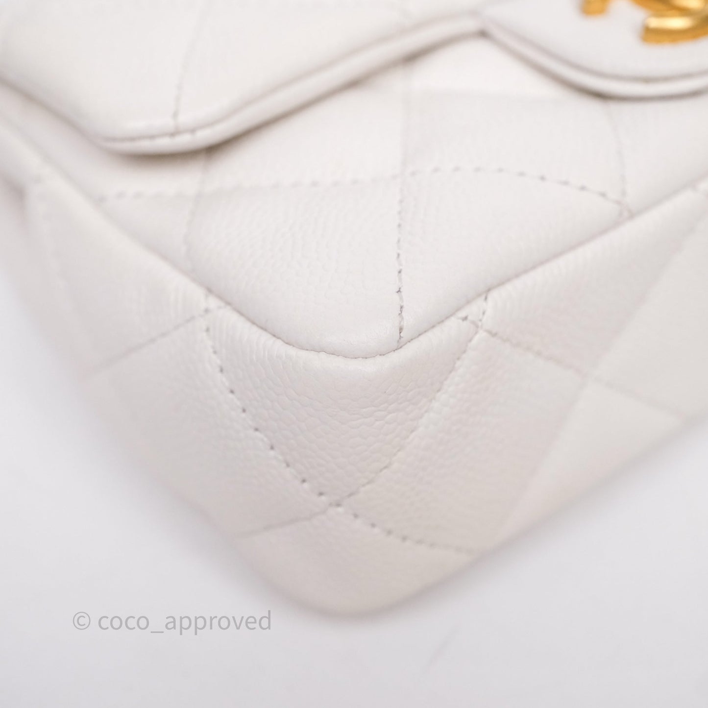 Chanel Heart Crush Mini Flap Bag White Caviar Aged Gold Hardware
