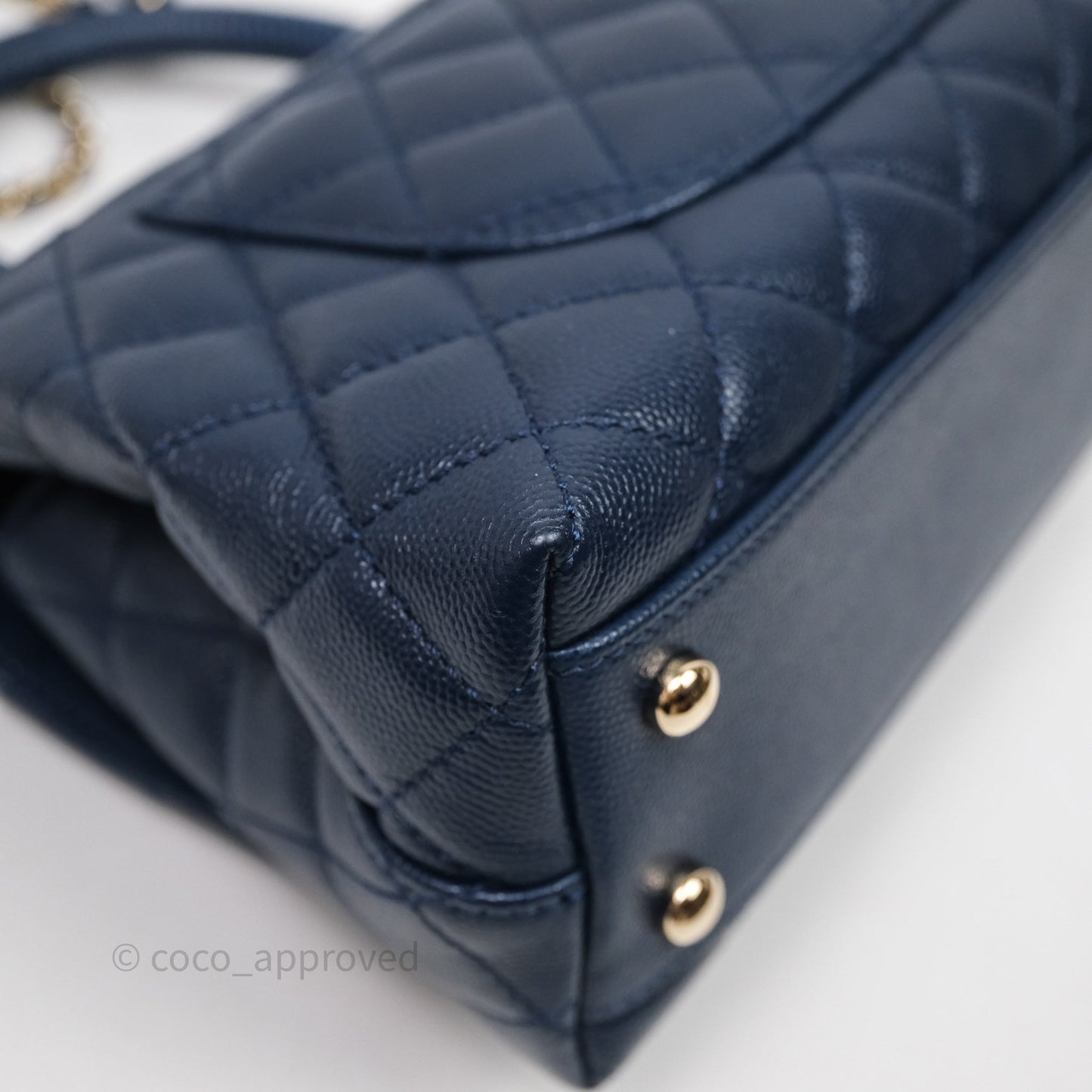 Chanel Small Coco Handle Navy Caviar Gold Hardware Lizard Handle