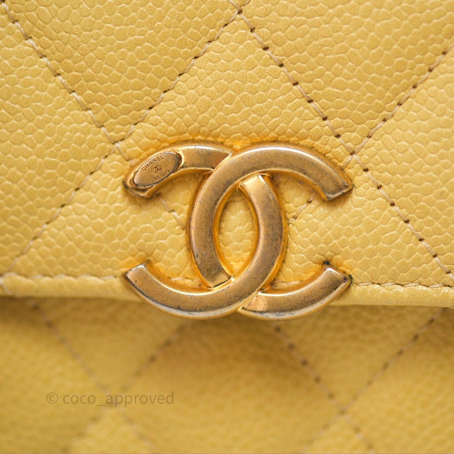 Chanel Mini Clutch With Chain Yellow Caviar Aged Gold Hardware
