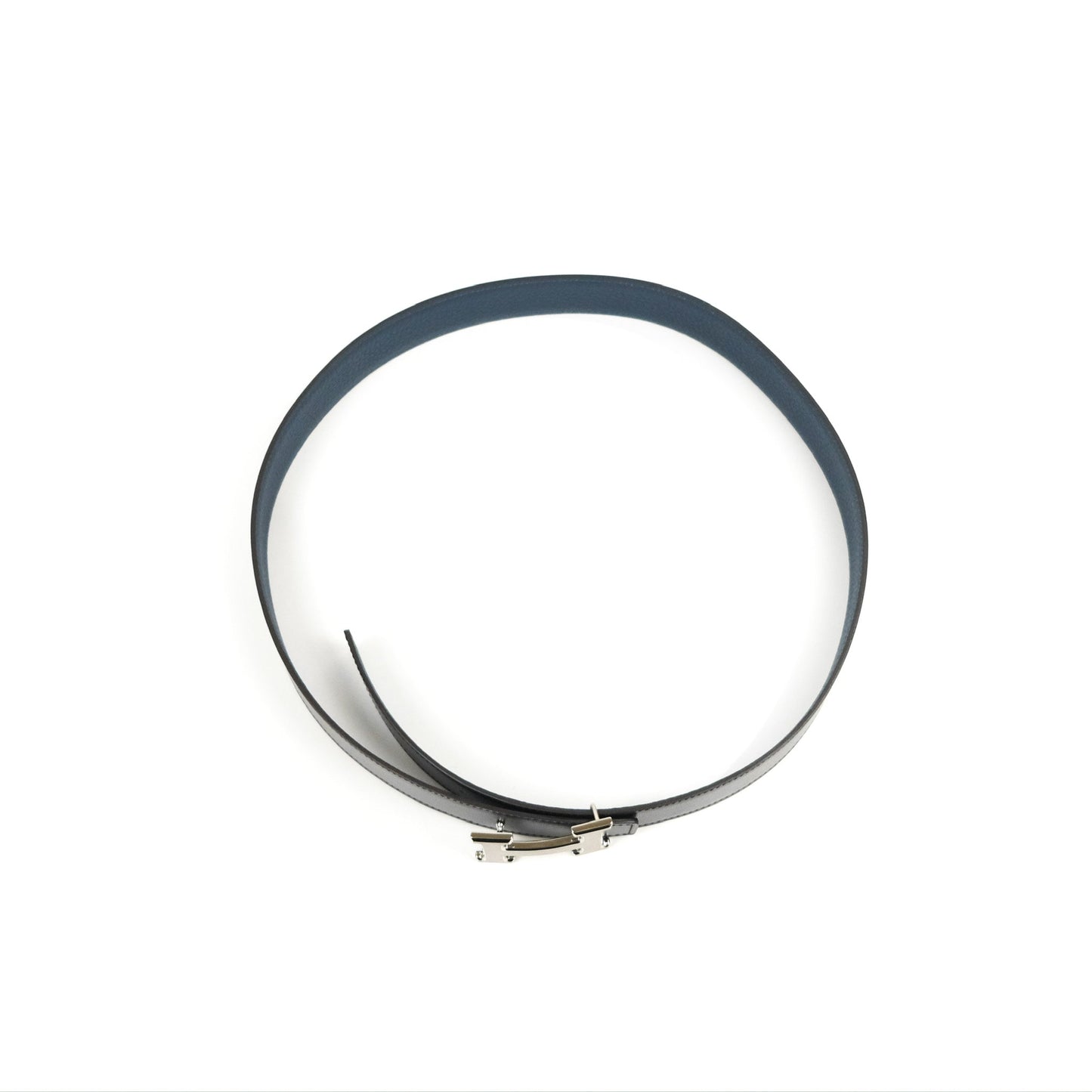 Hermès H Silver Belt Buckle & Reversible Blue Black