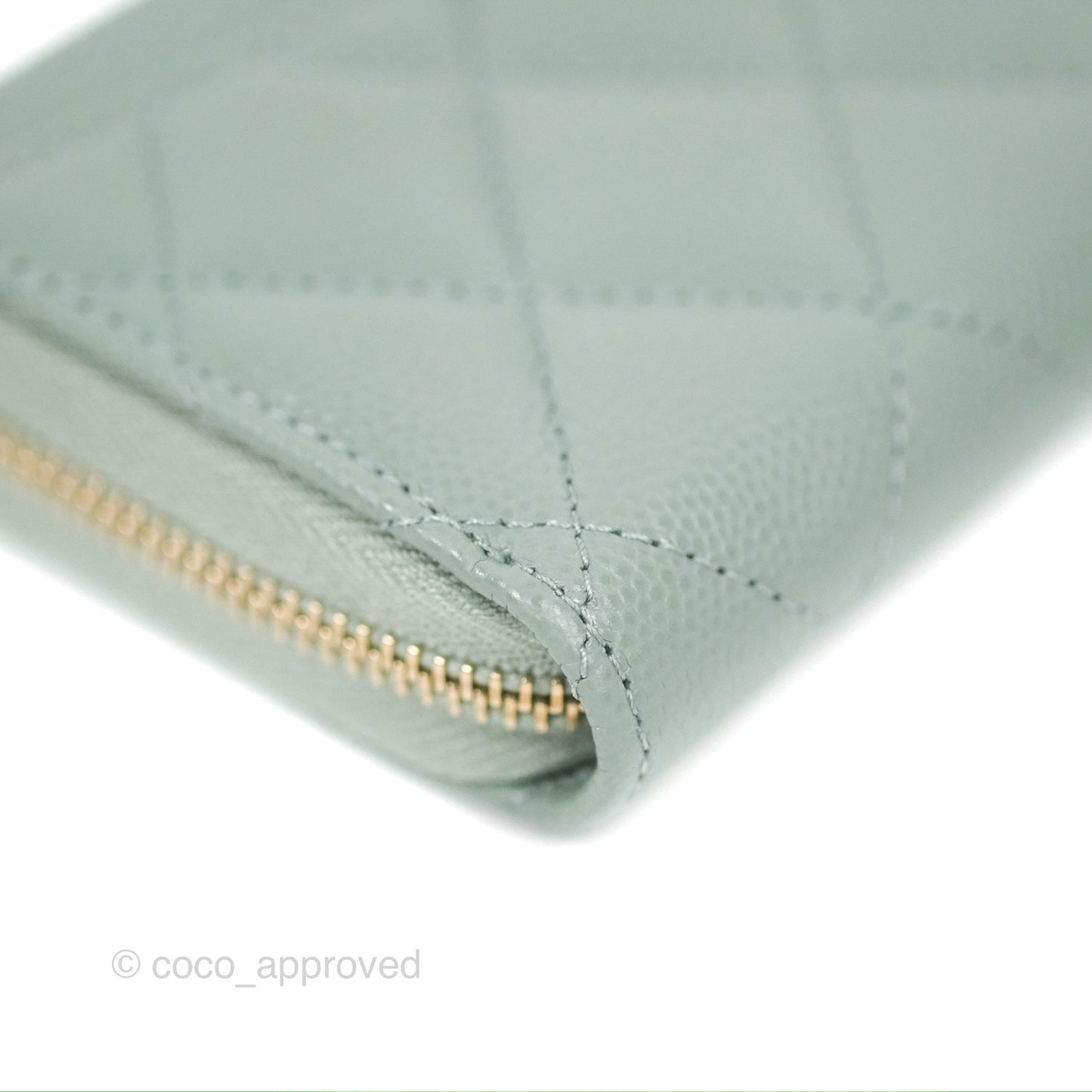 Chanel Classic Quilted Zipped Coin Purse Tiffany Green Caviar Gold Hardware