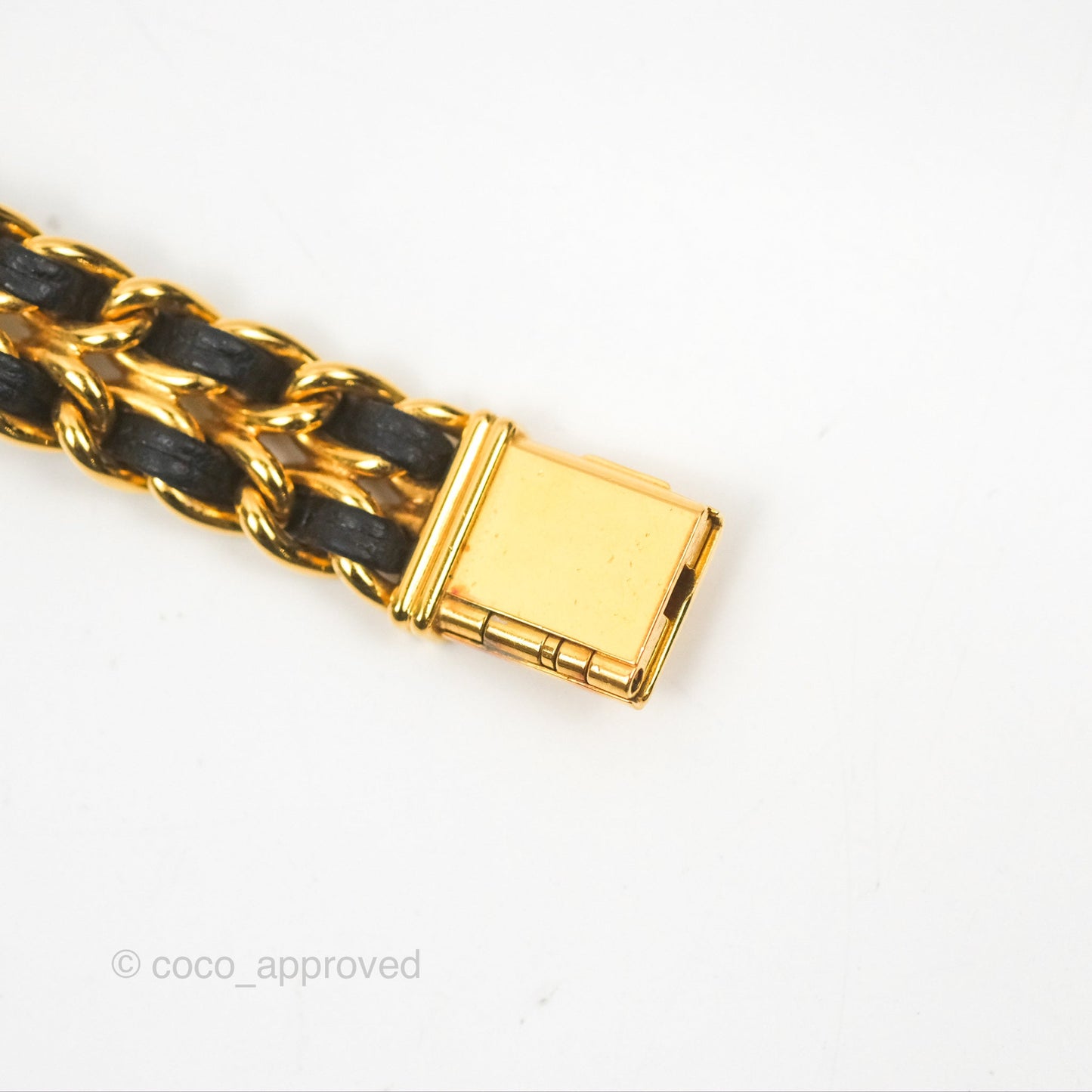 Chanel Vintage Première Watch Black Leather Gold Plated Size S