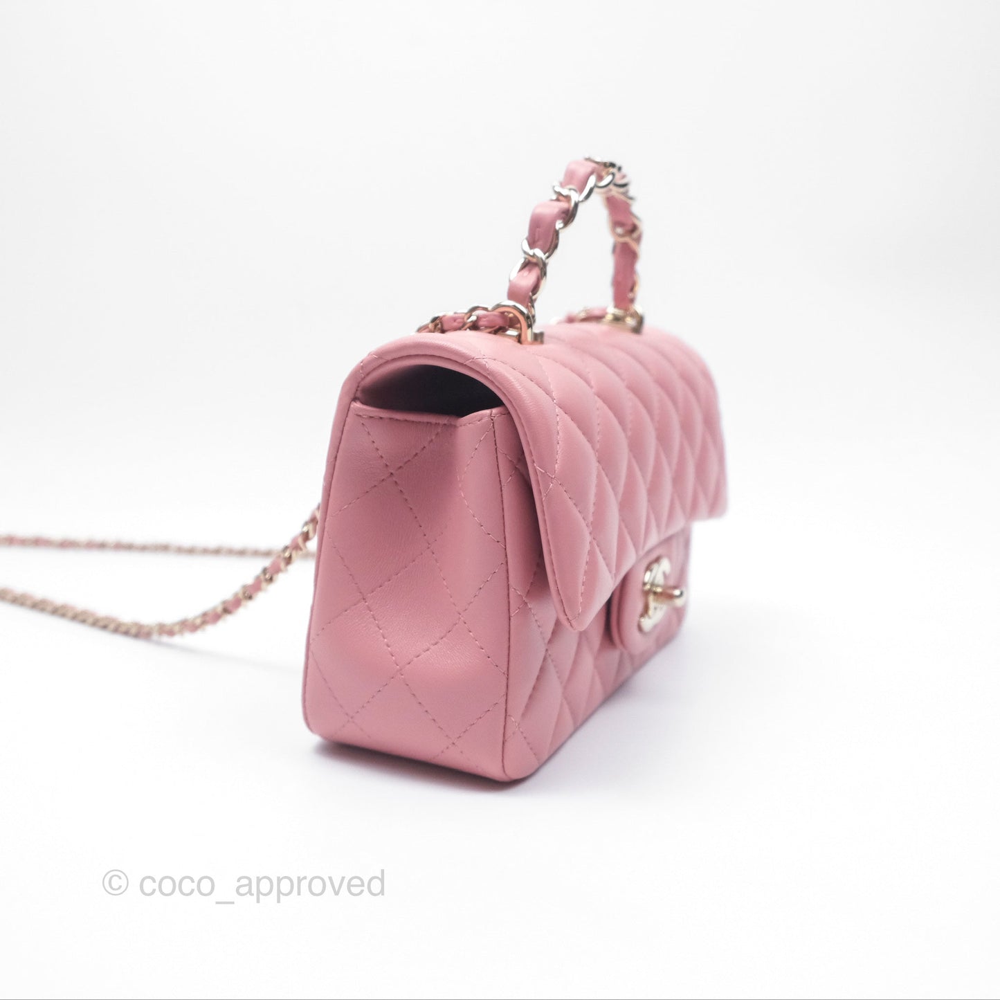 Chanel Top Handle Mini Rectangular Flap Bag Pink Lambskin Gold Hardware