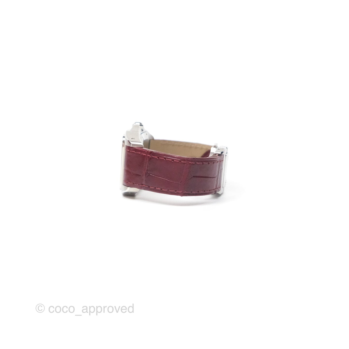 Cartier Santos-Dumont Automatic Steel Watch Burgundy Alligator-skin Strap