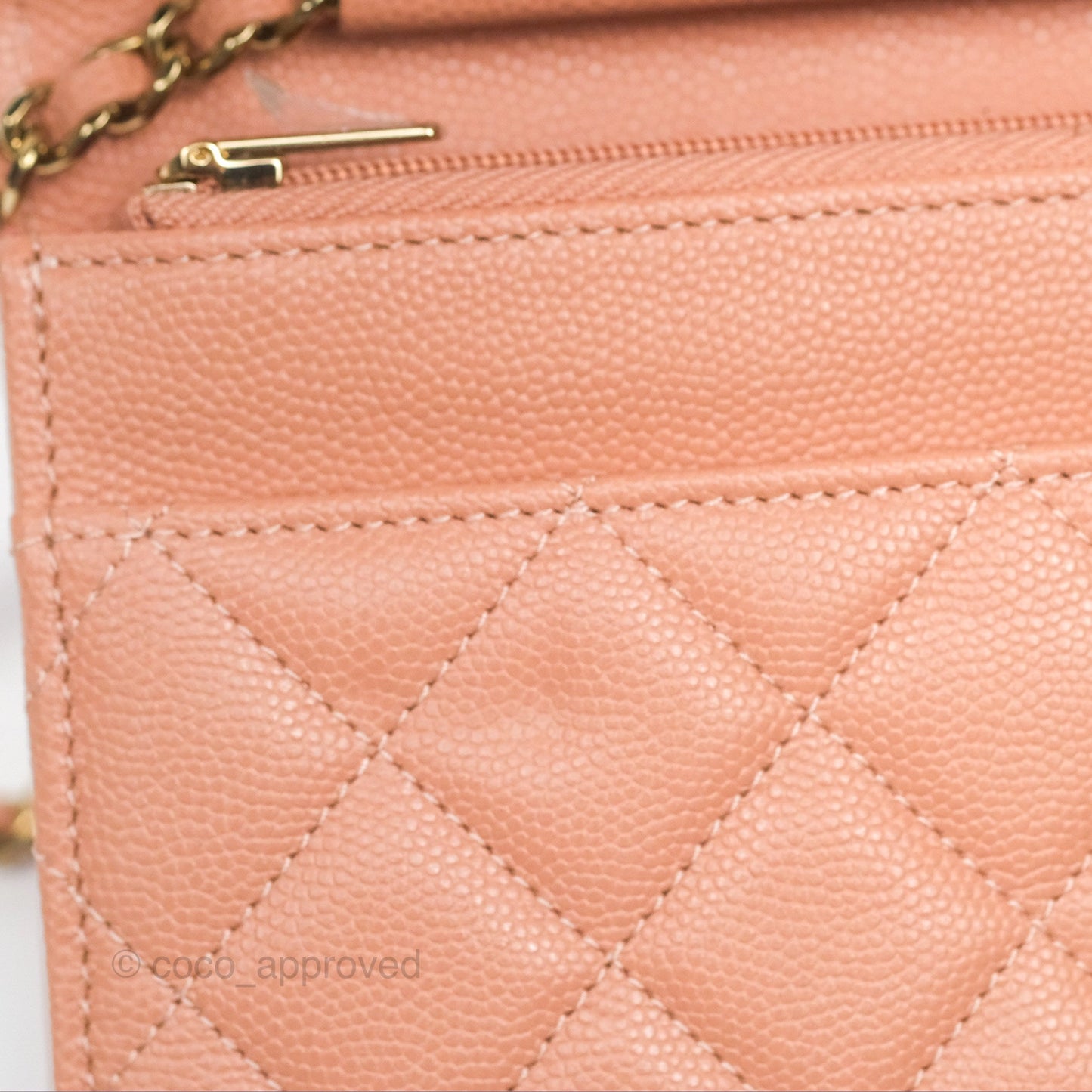 Chanel Quilted Wallet On Chain WOC Rosy Beige Caviar Gold Hardware