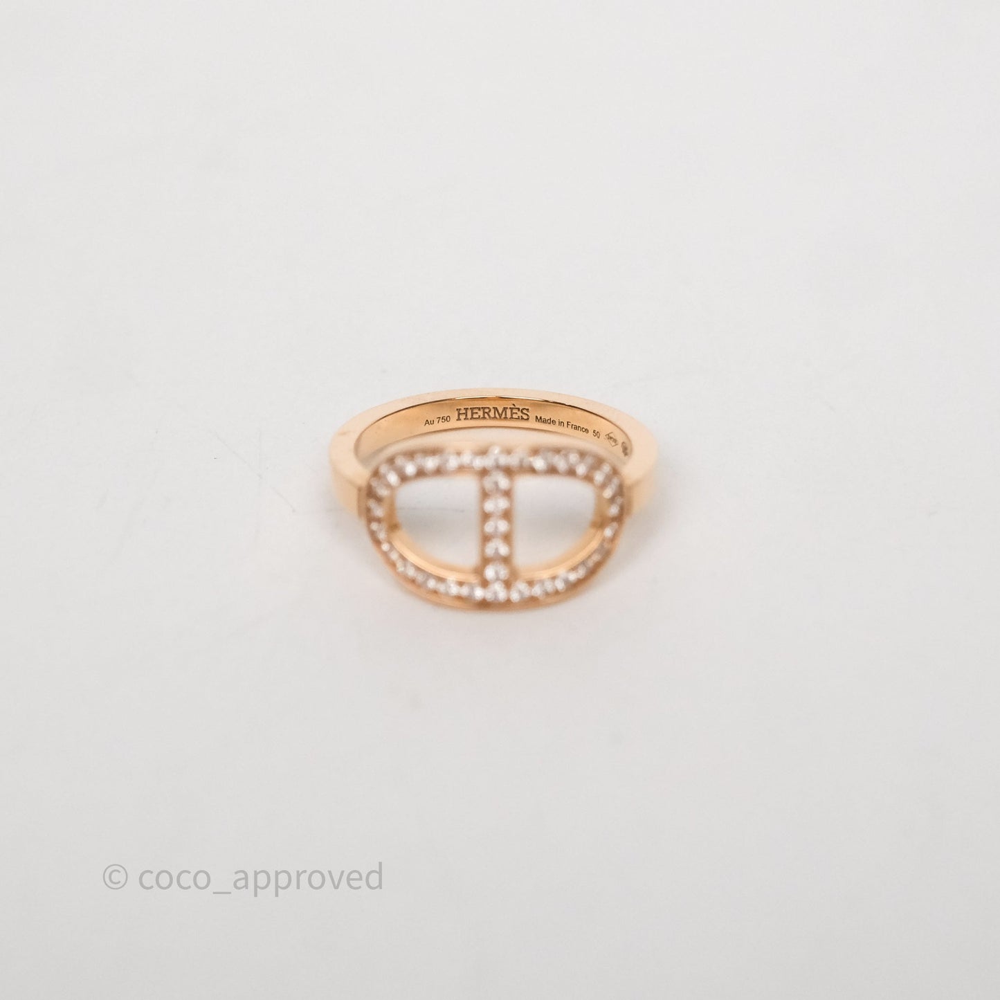 Hermès Chaine d'ancre Contour Ring Medium Model Diamonds Rose Gold Size 50