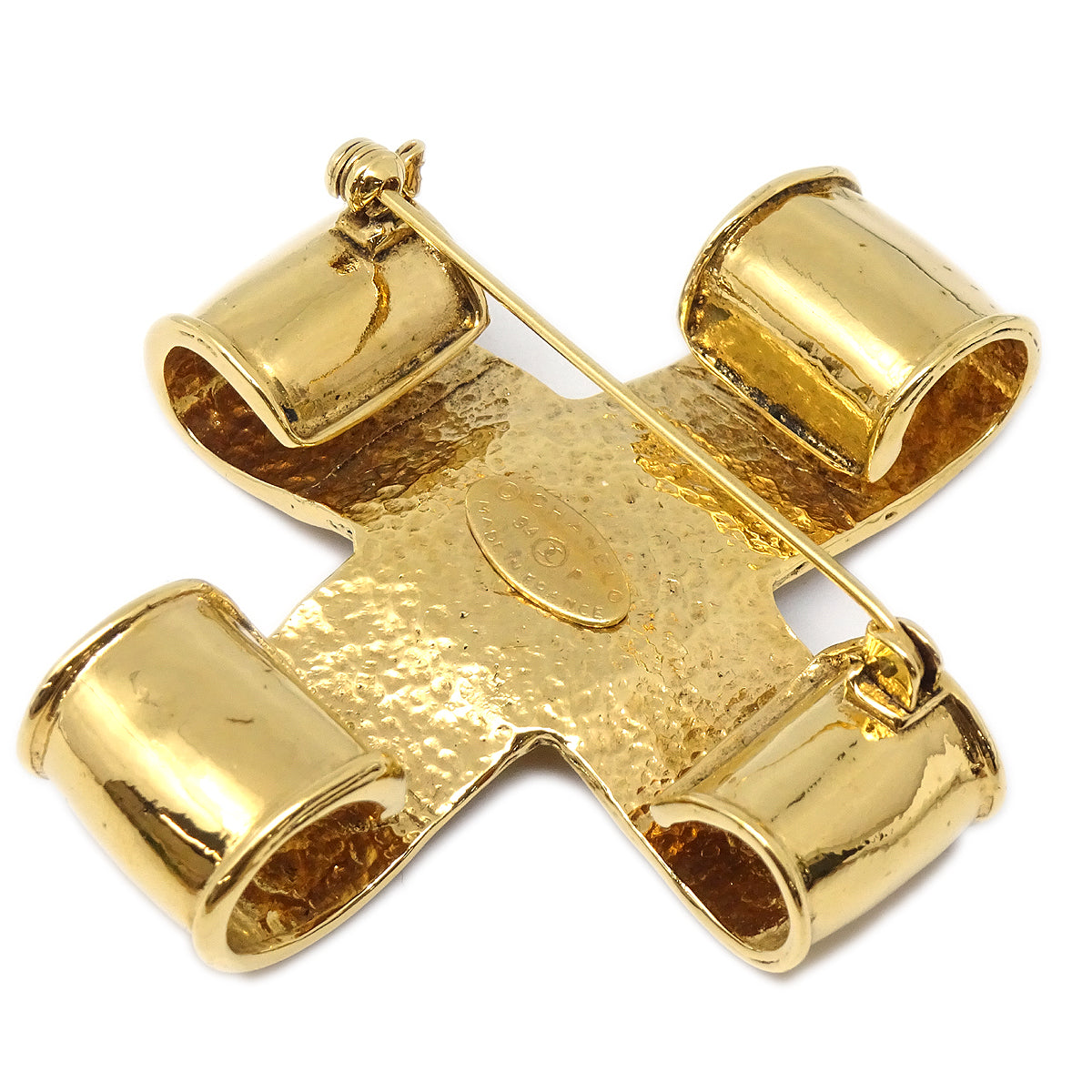 Luxury Chanel Cross Brooch Pin Corsage Gold 94P