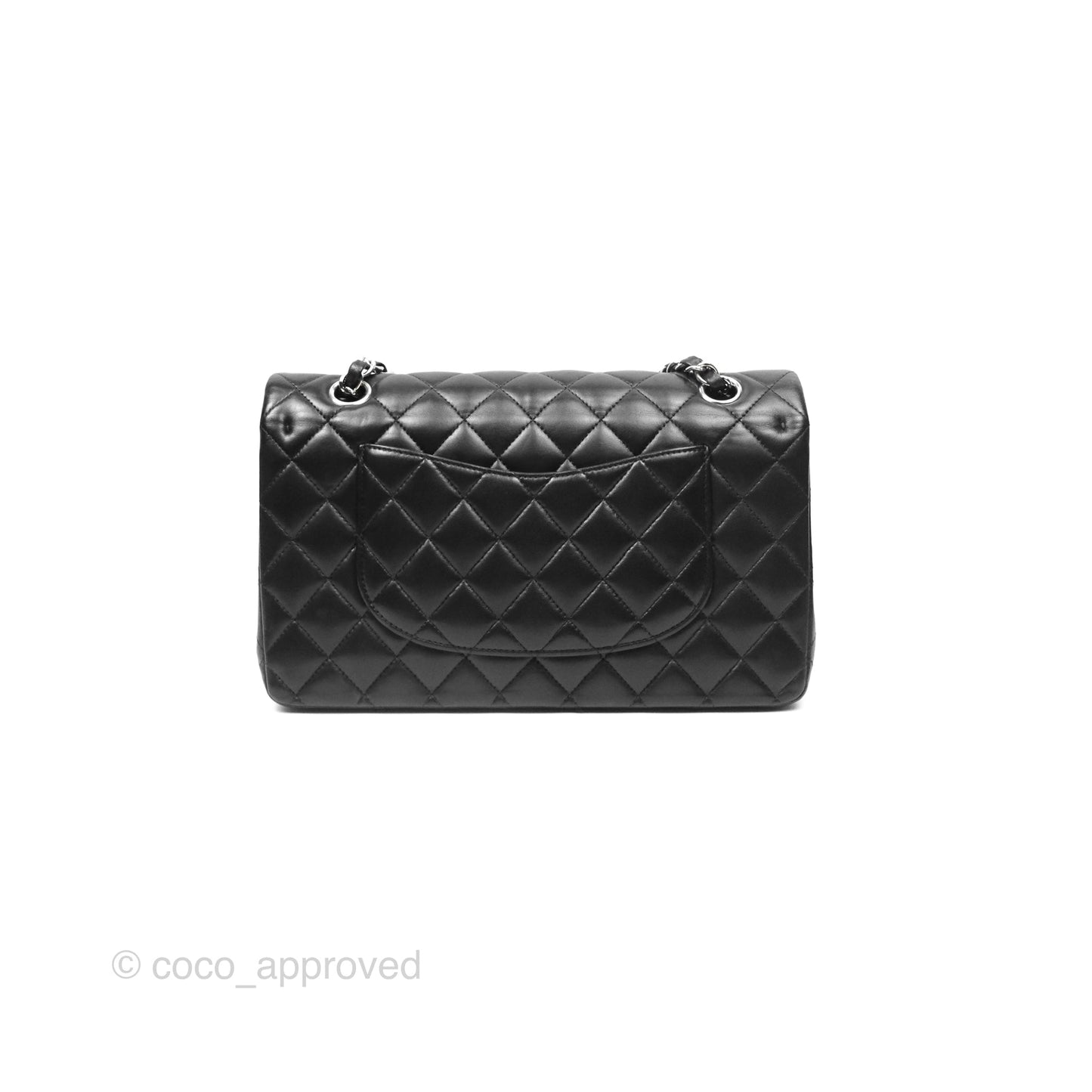 Chanel Classic M/L Medium Flap Quilted Black Lambskin Silver Hardware