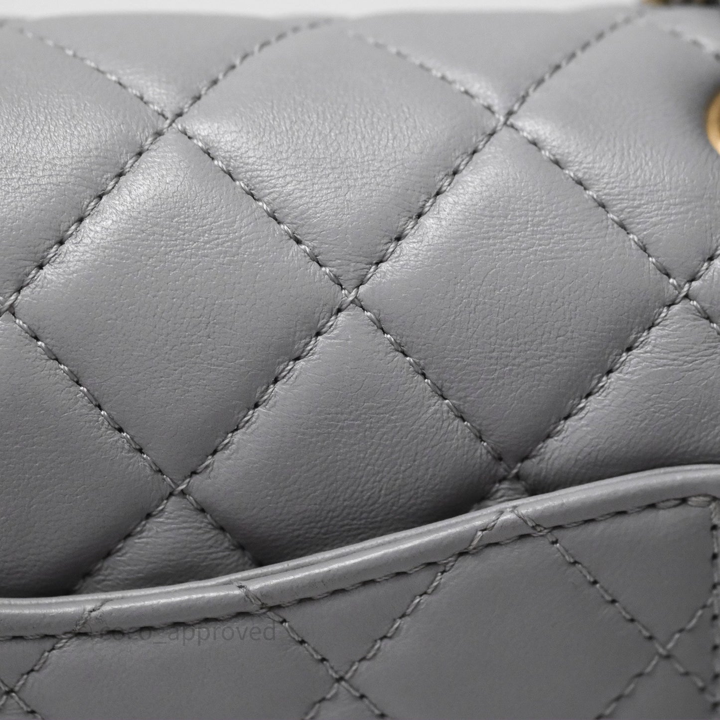 Chanel Pearl Crush Mini Rectangular Quilted Grey Lambskin Aged Gold Hardware