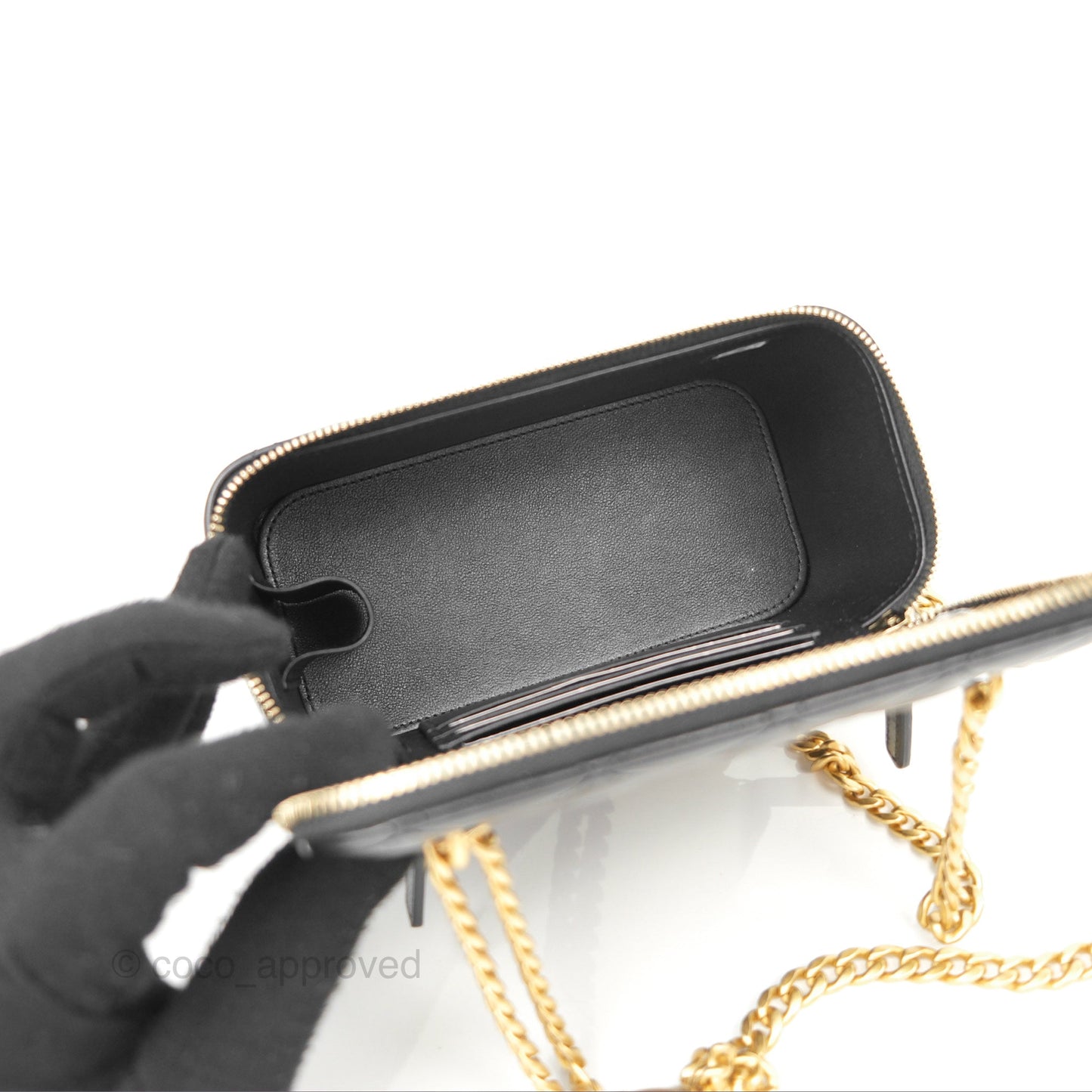 Chanel Vanity with Adjustable Chain Black Lambskin Aged Gold Hardware
